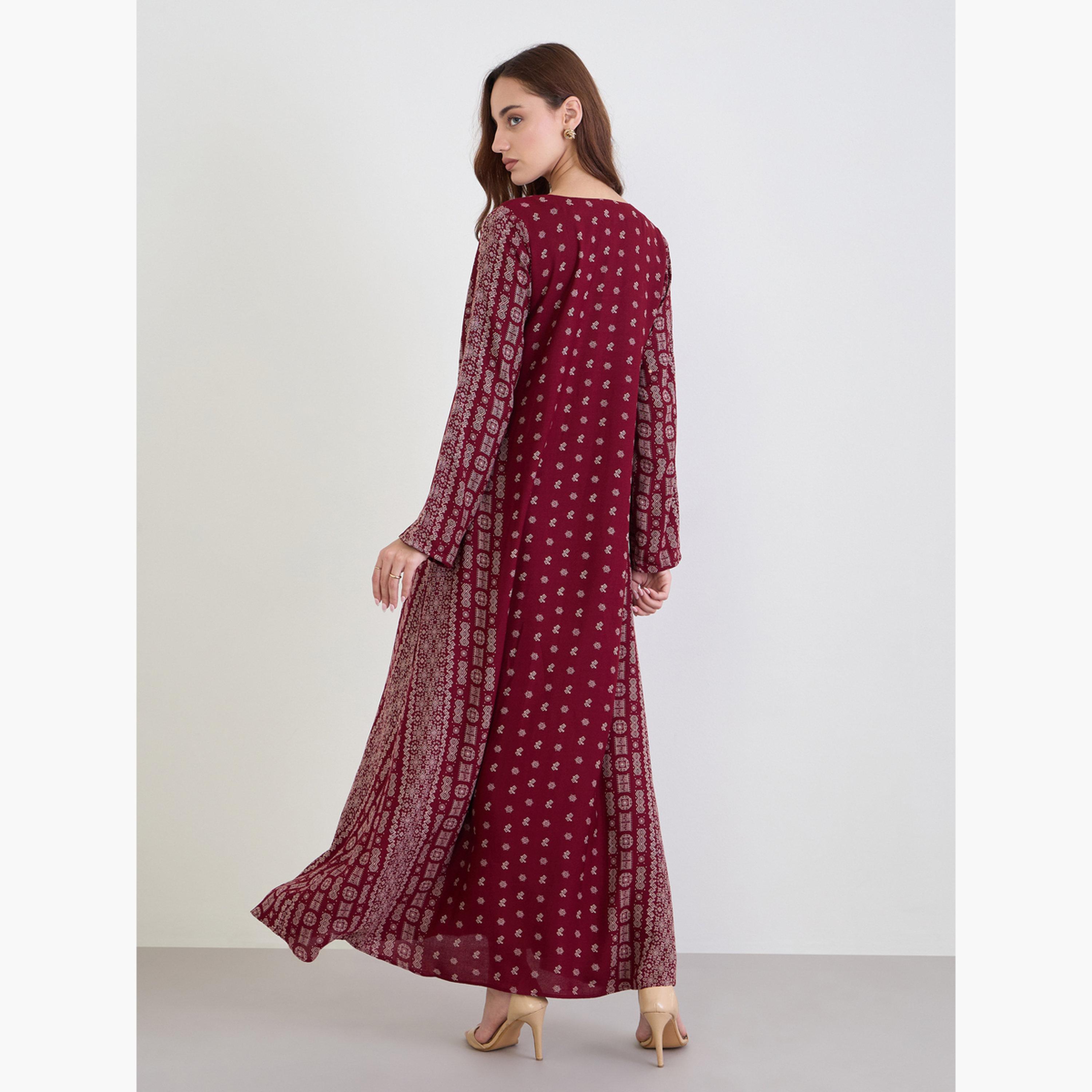 أميرة x ستايلي جلابية مطبعة بالكامل ومزينة بألواح مُطرّزة-women-arabicclothing-jalabiyas-image-5