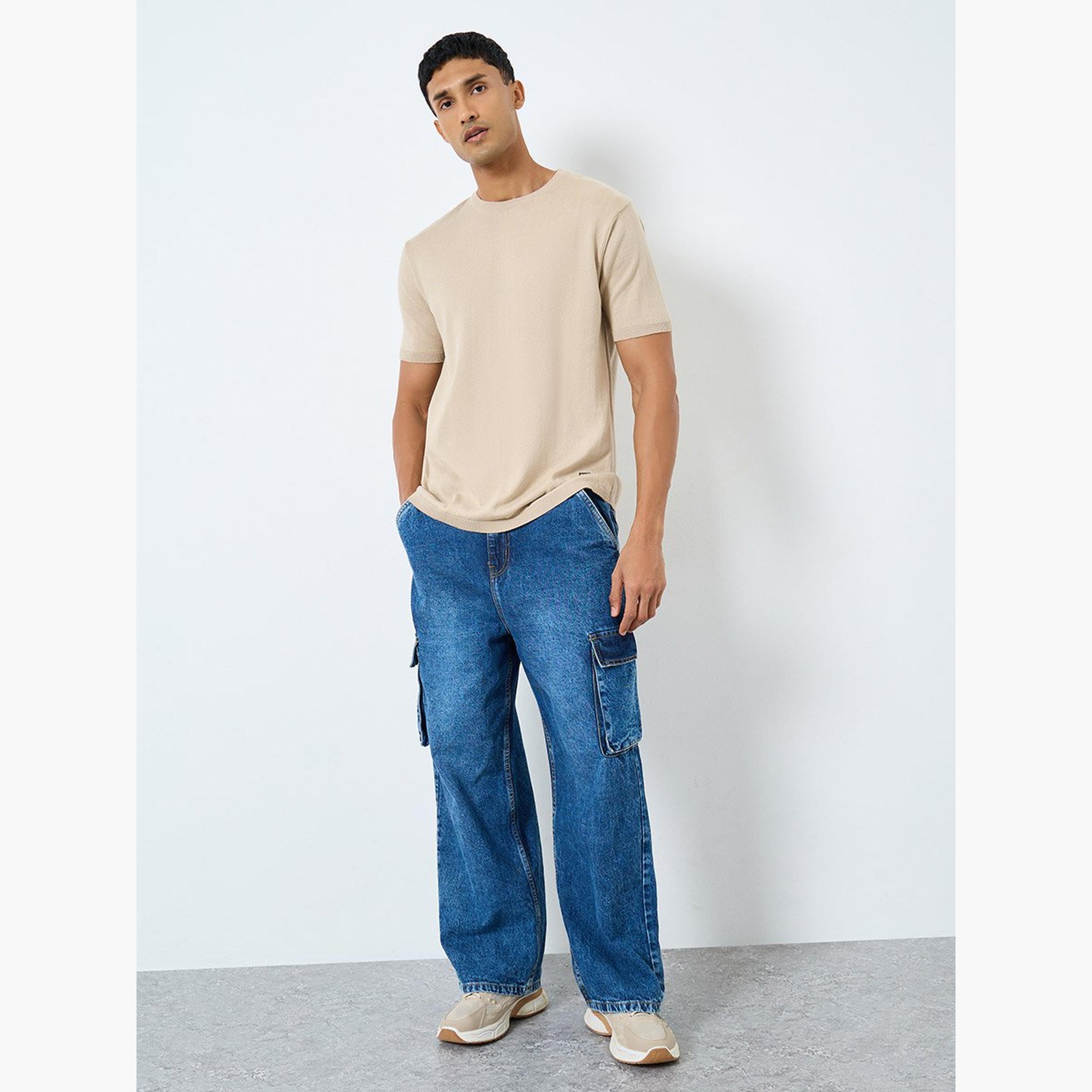 ستايلي - تي شيرت للرجال بيج محبوك مسطح بقصّة مربعة-men-clothing-tshirtsandpolos-tshirts-image-2