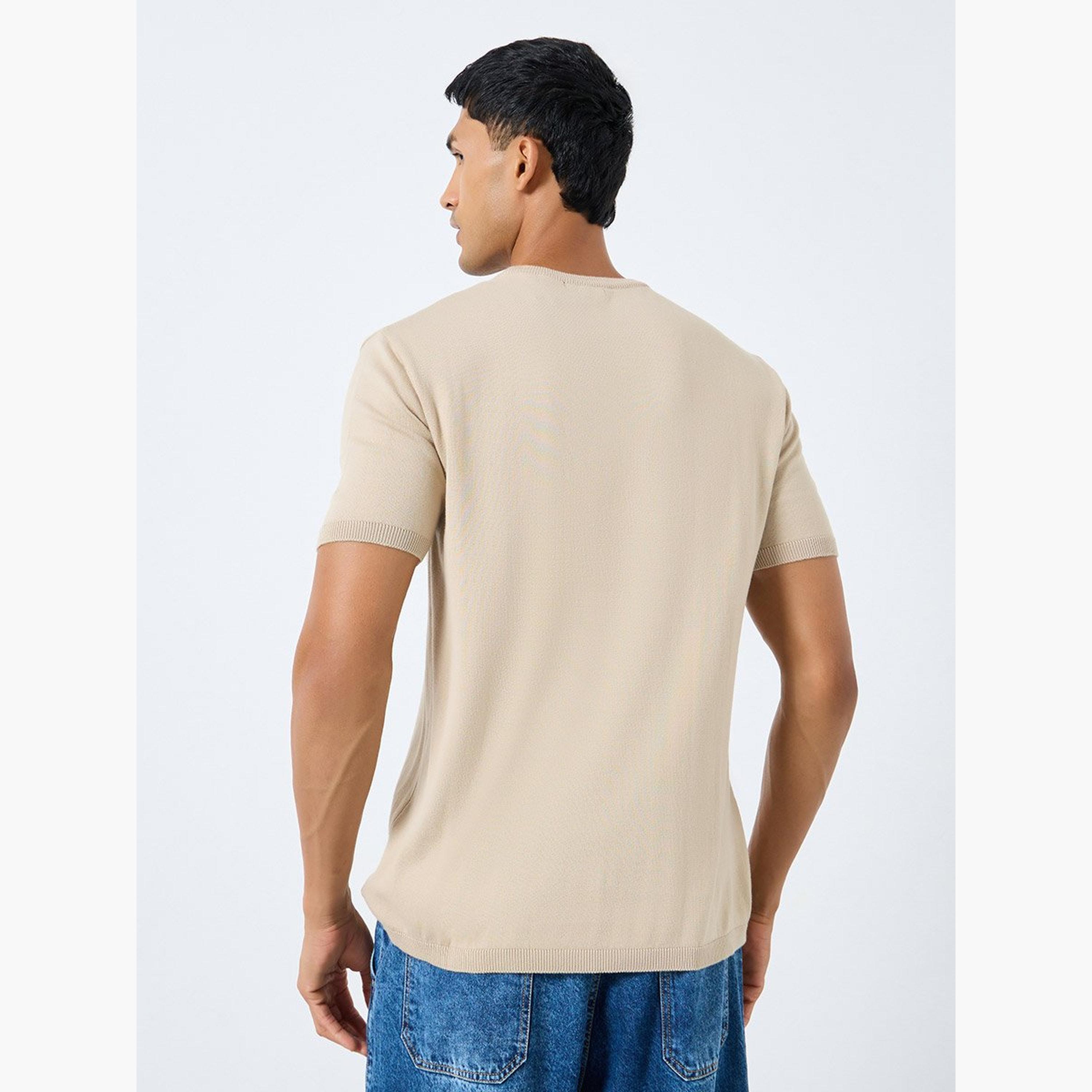 Styli Men Beige Flat Knit Boxy Fit T-Shirt-men-clothing-tshirtsandpolos-tshirts-image-4