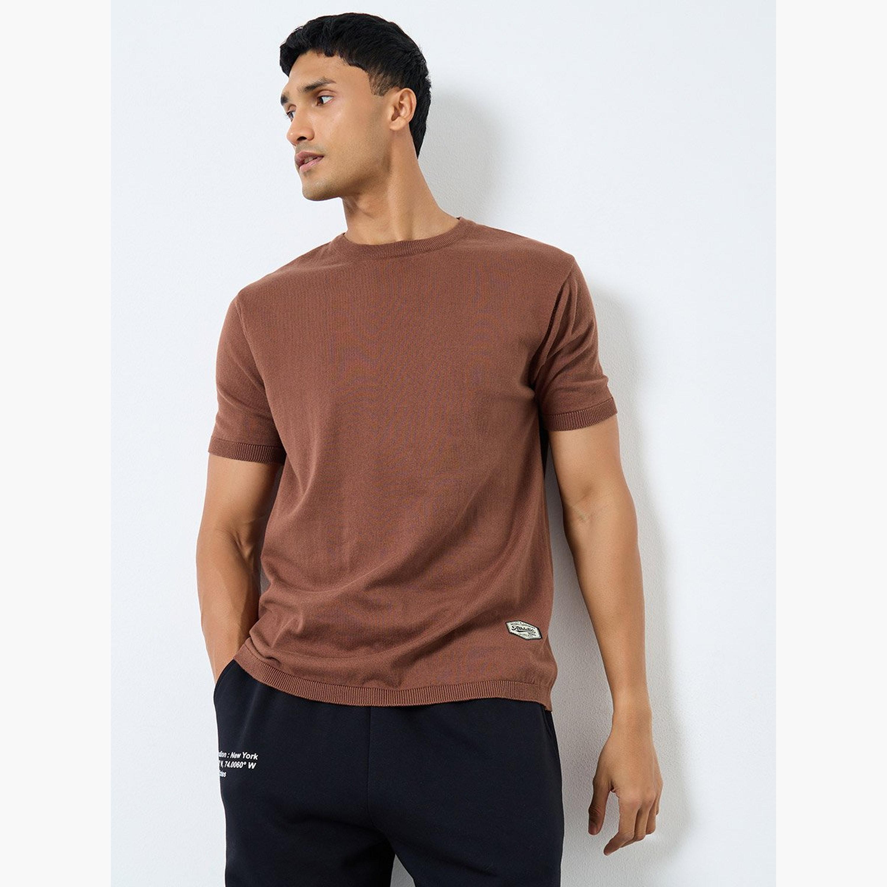 Styli Men Brown Flat Knit Boxy Fit T-Shirt-men-clothing-tshirtsandpolos-tshirts-image-1