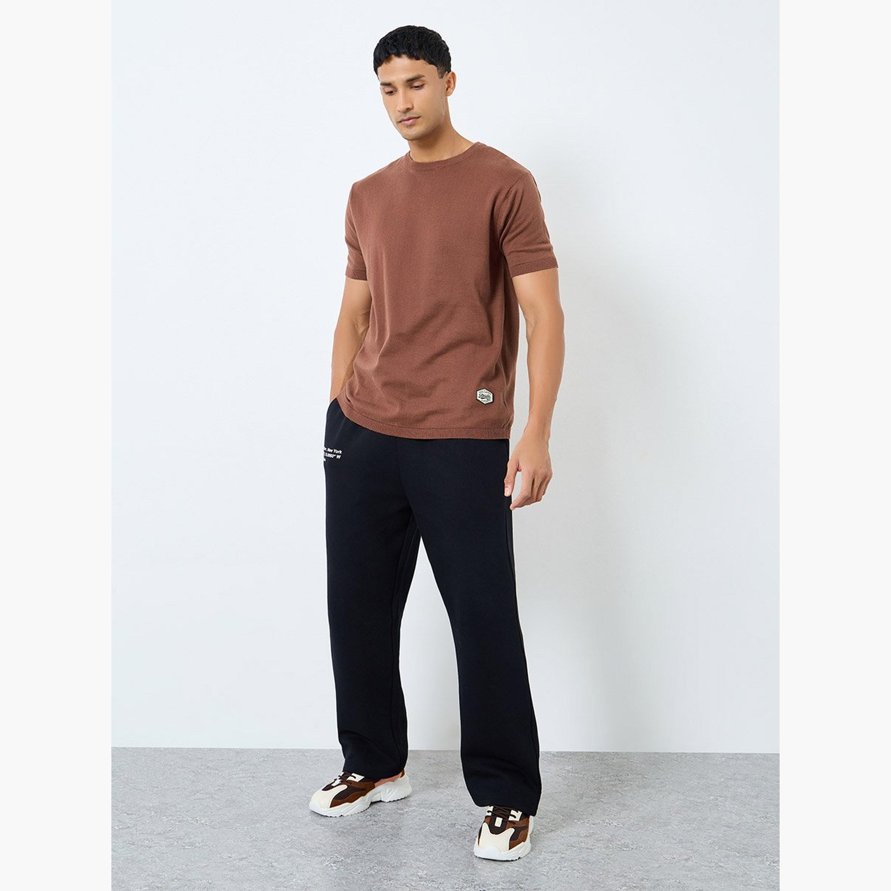 Styli Men Brown Flat Knit Boxy Fit T-Shirt-men-clothing-tshirtsandpolos-tshirts-image-2