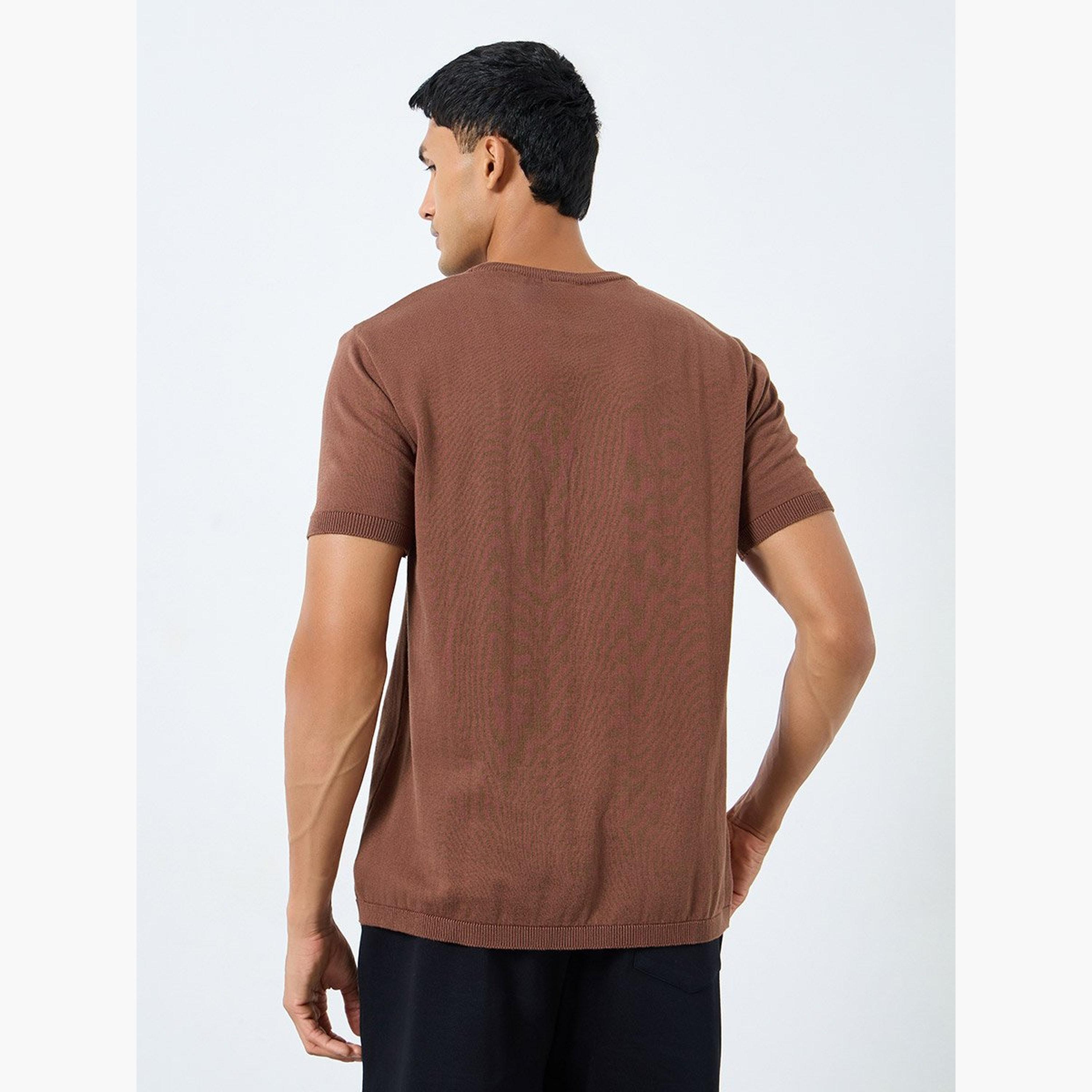 Styli Men Brown Flat Knit Boxy Fit T-Shirt-men-clothing-tshirtsandpolos-tshirts-image-4