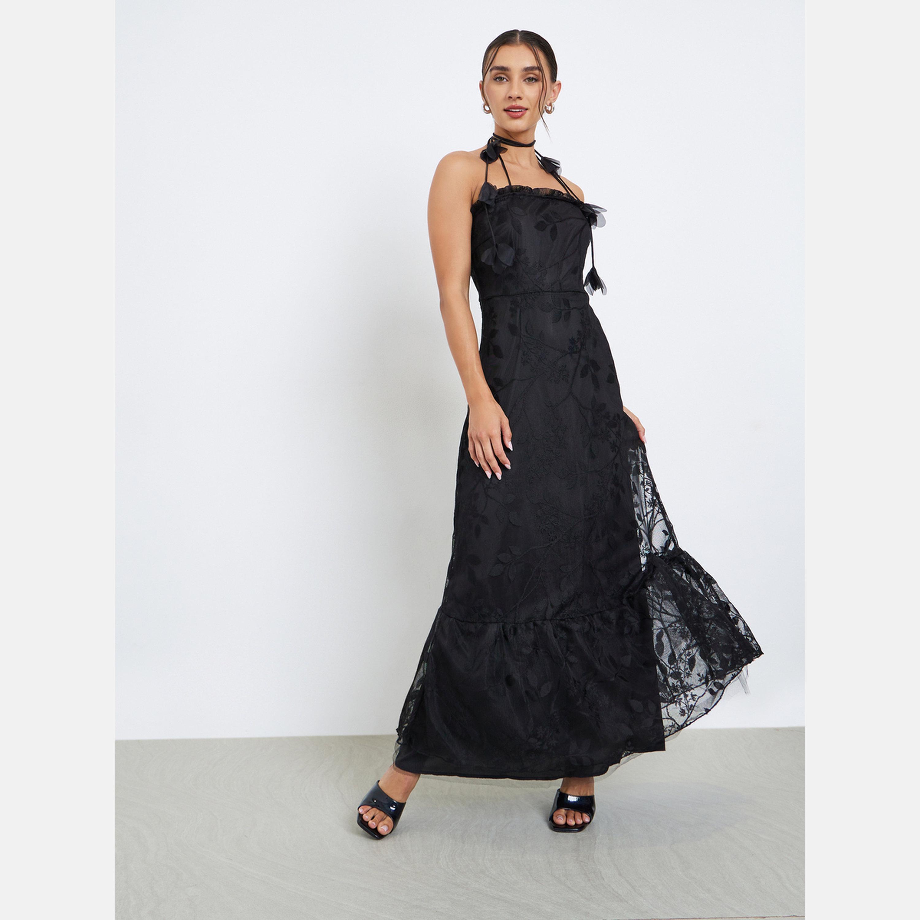 Styli Black Lace Maxi Evening Dress-women-clothing-dresses-image-1