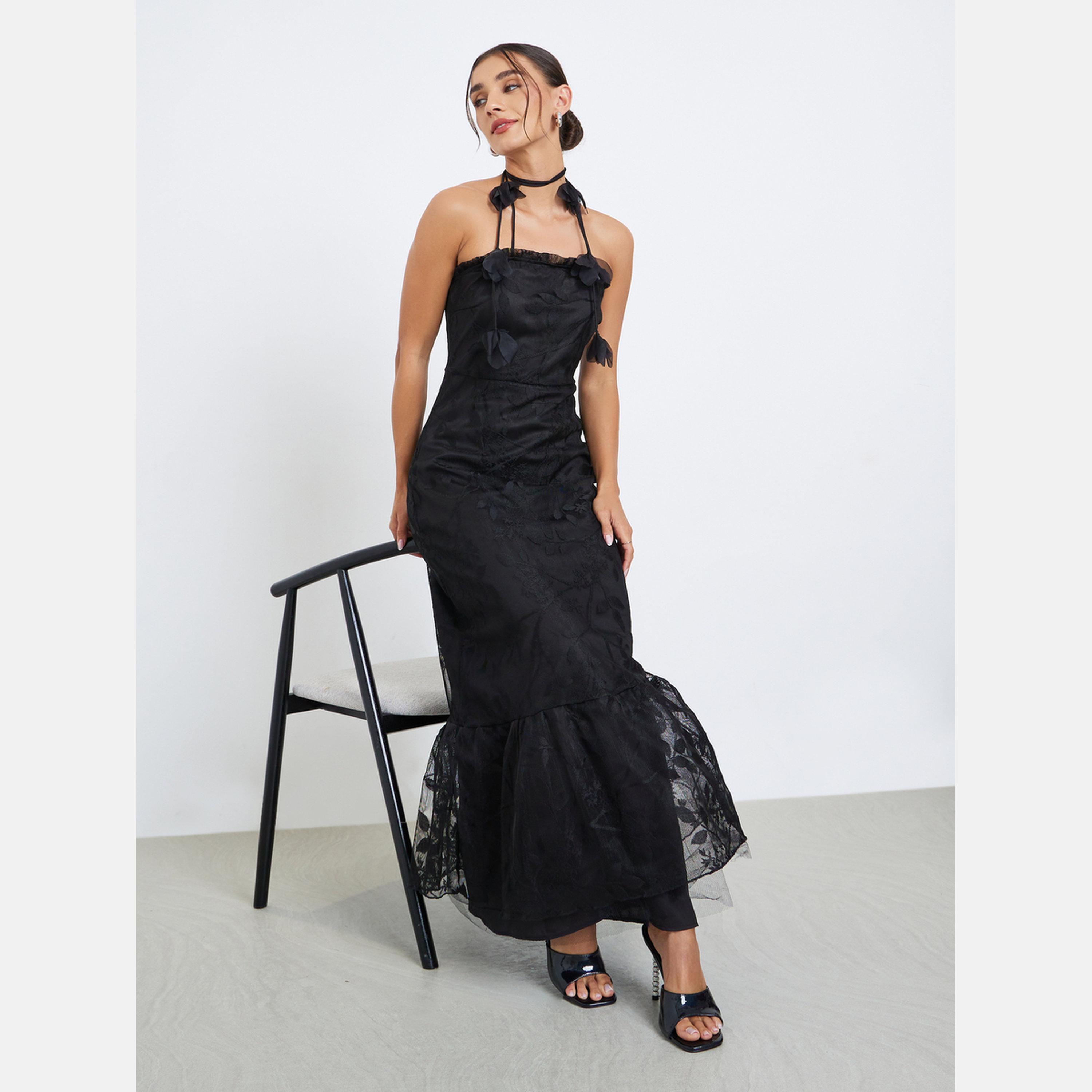 Styli Black Lace Maxi Evening Dress-women-clothing-dresses-image-2
