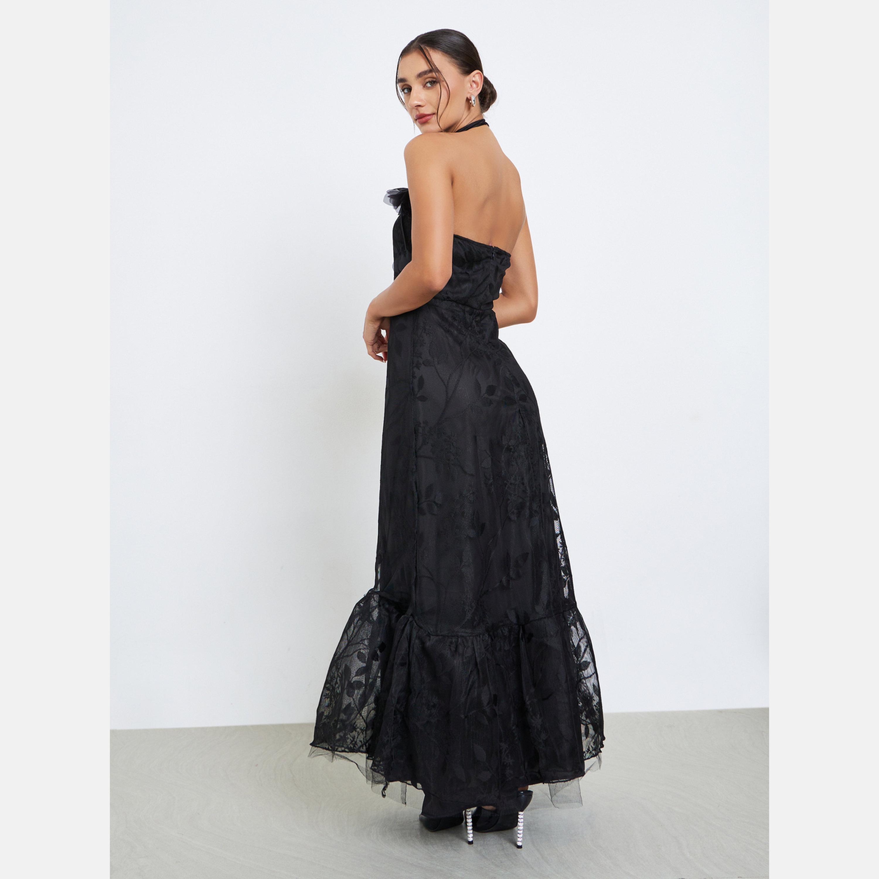 Styli Black Lace Maxi Evening Dress-women-clothing-dresses-image-5