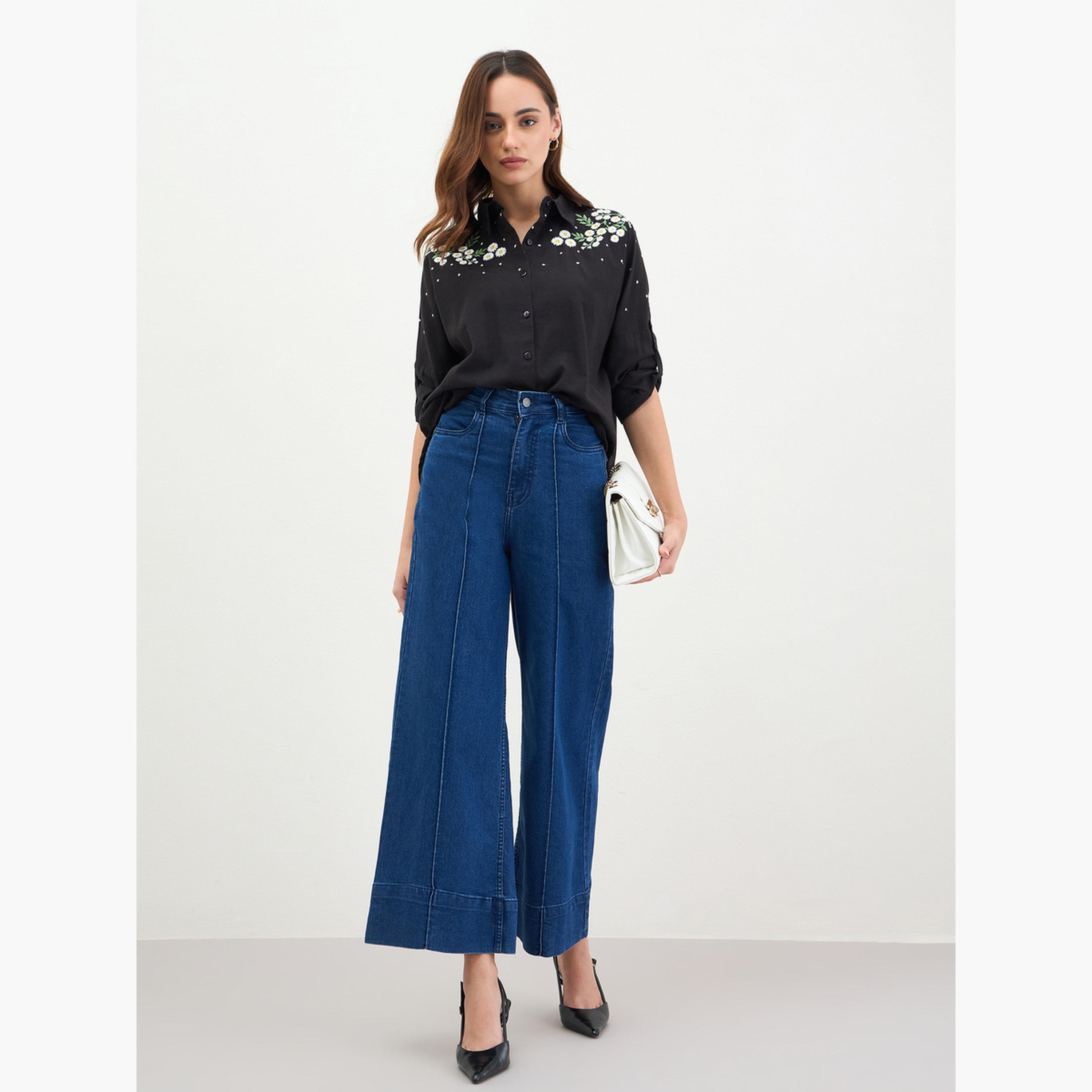 Styli Embroidered Shoulder Black Shirt-women-clothing-shirtsandblouses-shirts-image-2