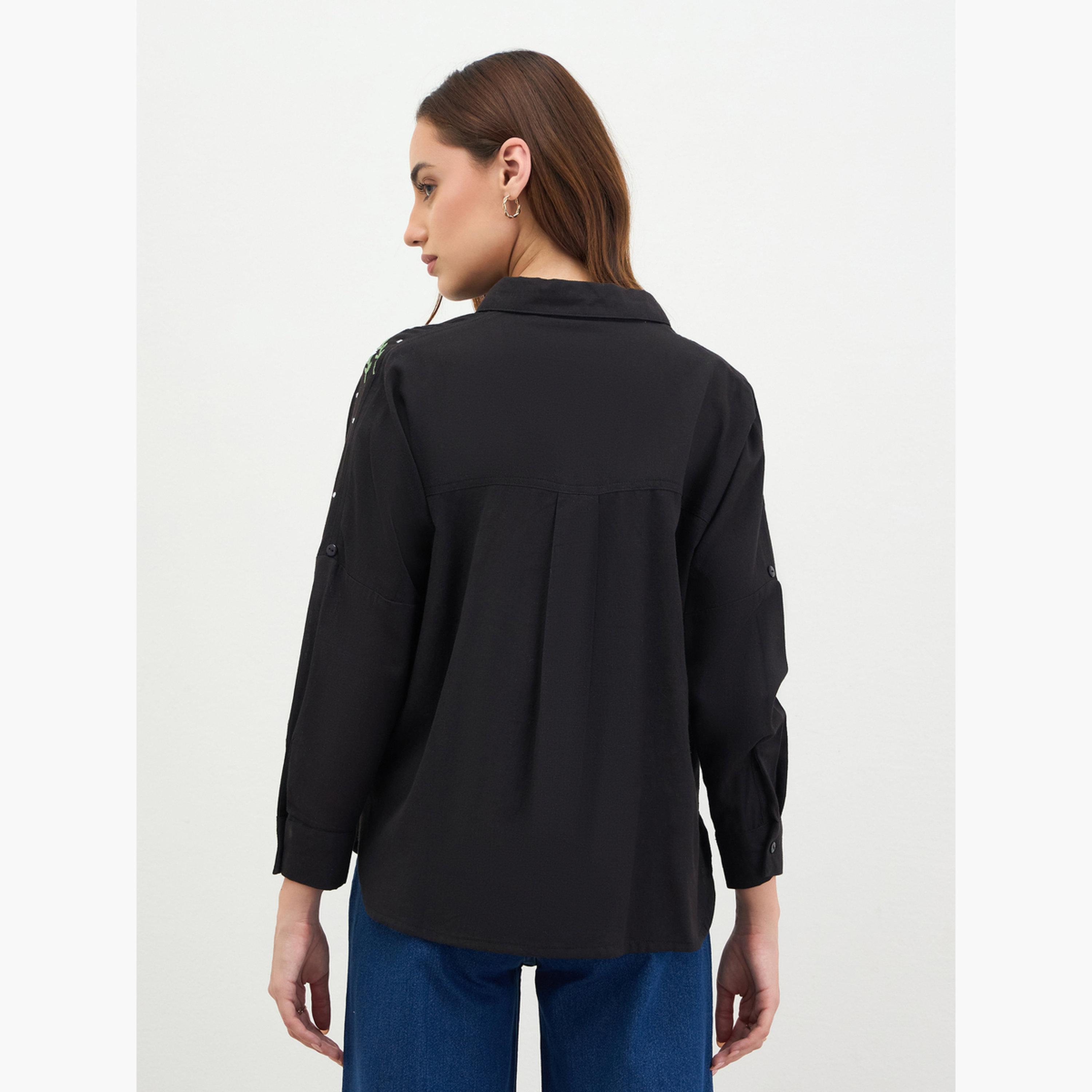 Styli Embroidered Shoulder Black Shirt-women-clothing-shirtsandblouses-shirts-image-4