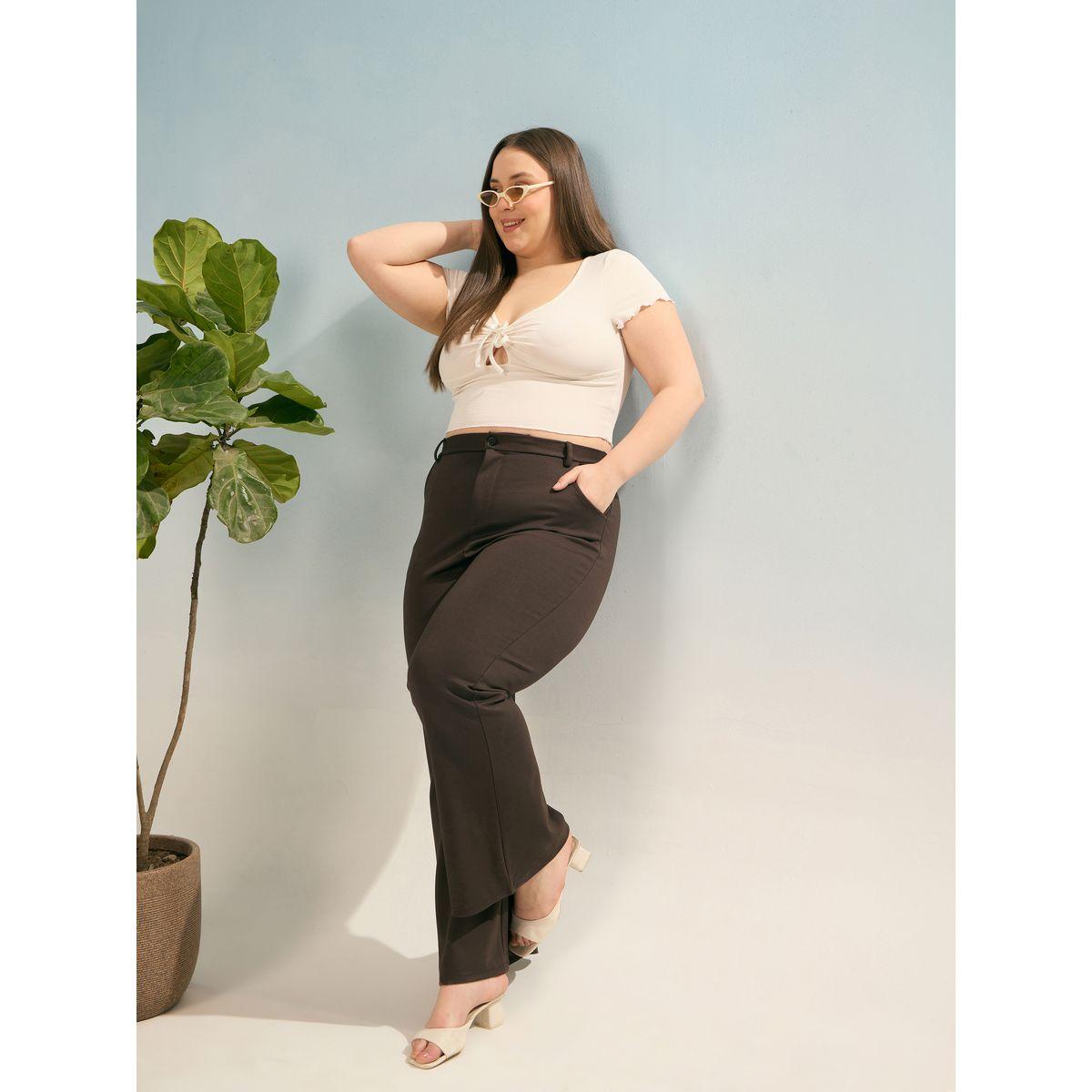 Sassafras Plus Dark Brown Flared Bell Pants-women-clothing-bottoms-trousers-image-2