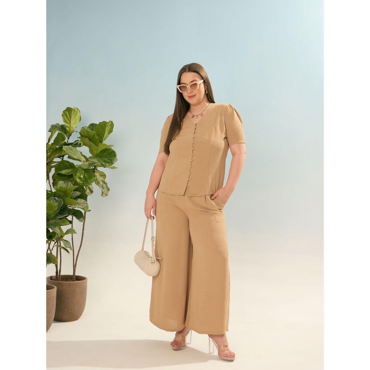 Sassafras Plus Beige Solid Top and Trousers Co-Ords-women-clothing-dresses-image-2