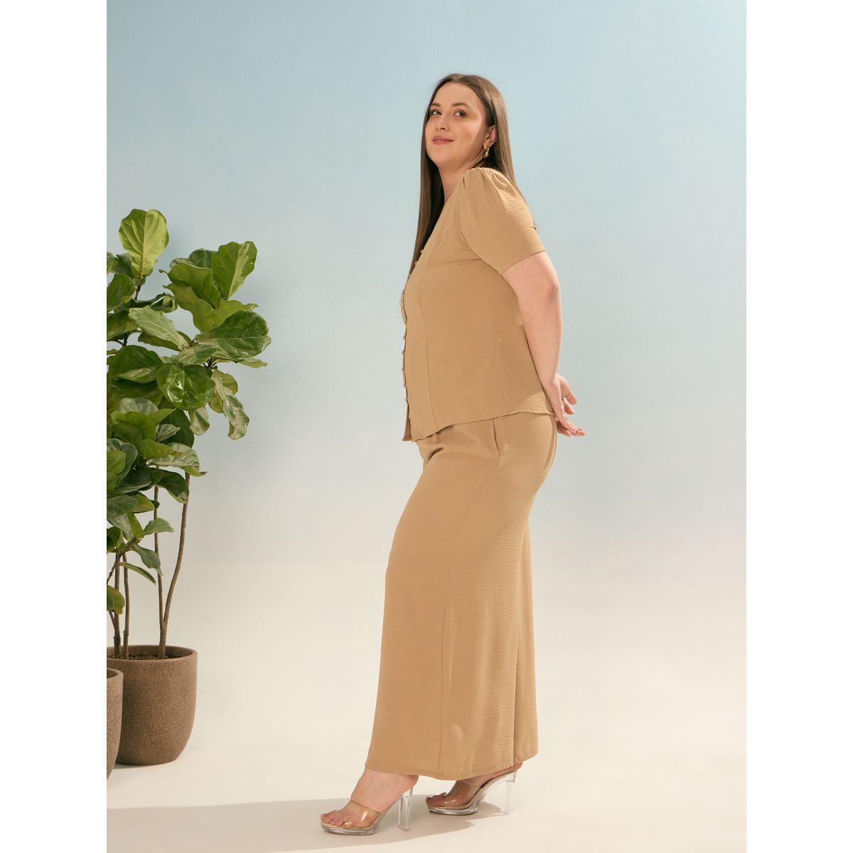 Sassafras Plus Beige Solid Top and Trousers Co-Ords-women-clothing-dresses-image-3