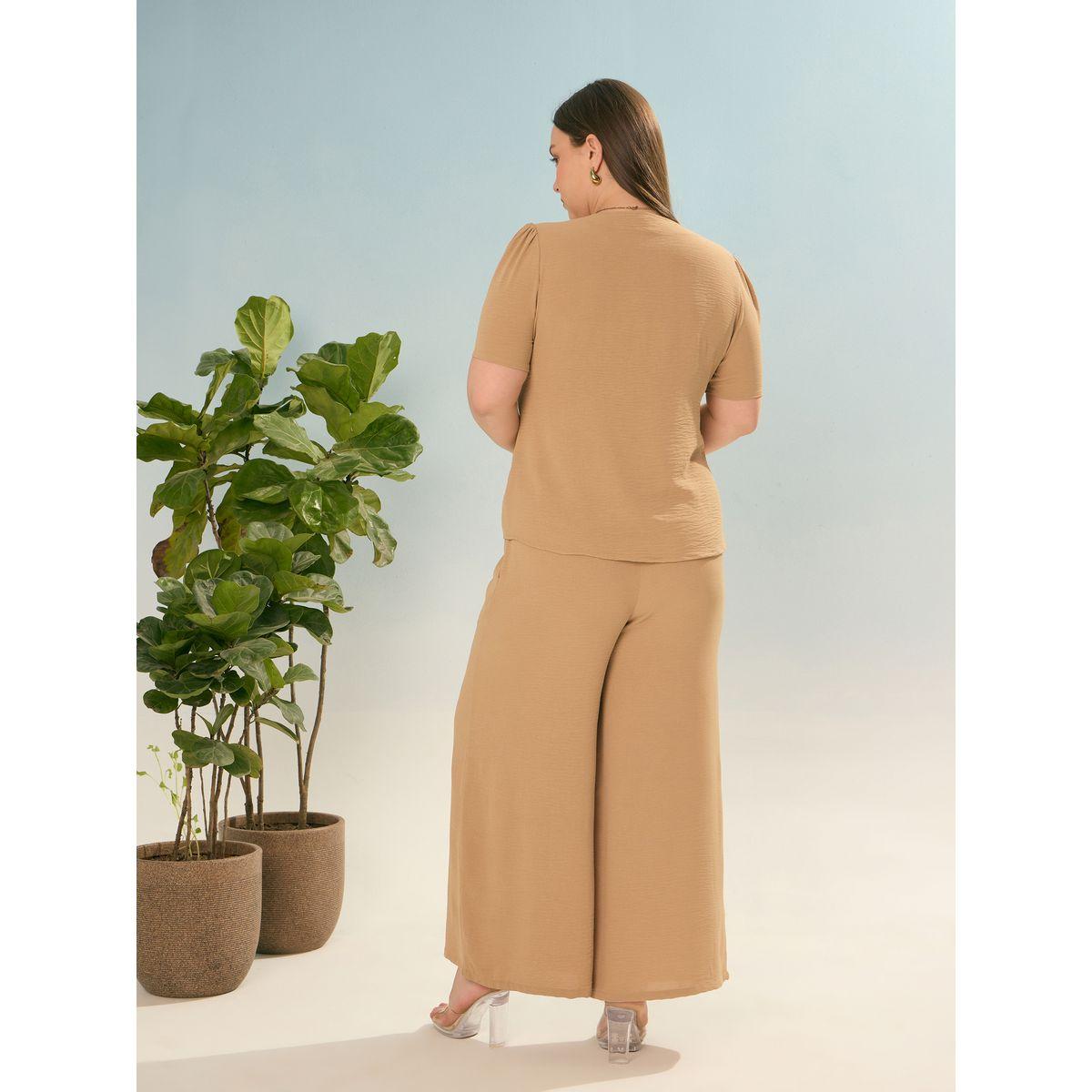 طقم منسق من بنطال وبلوزة سادة بمقاس كبير-women-clothing-dresses-image-6