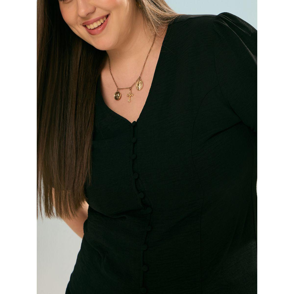 طقم منسق من بنطال وبلوزة سادة بمقاس كبير-women-clothing-dresses-image-4