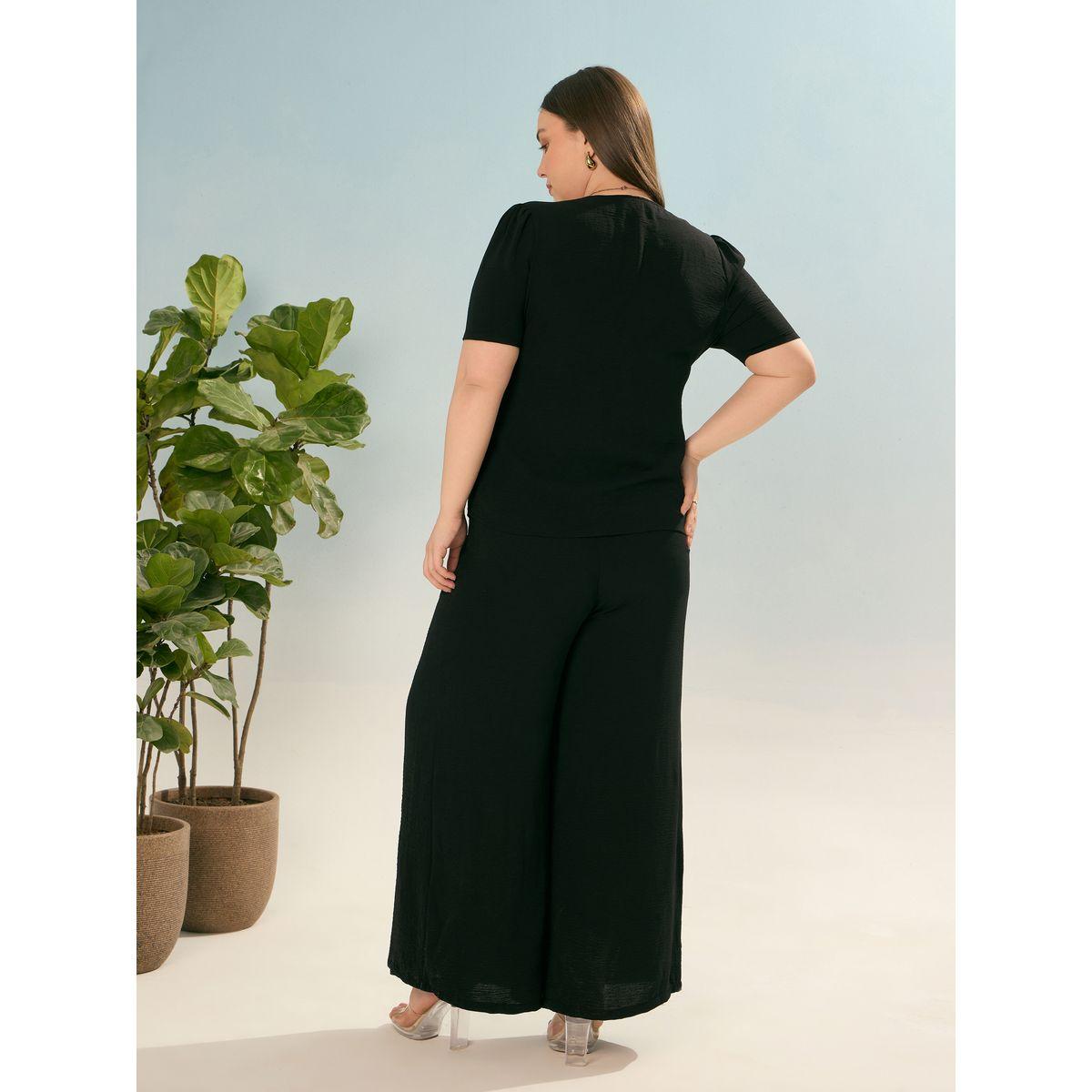 طقم منسق من بنطال وبلوزة سادة بمقاس كبير-women-clothing-dresses-image-6