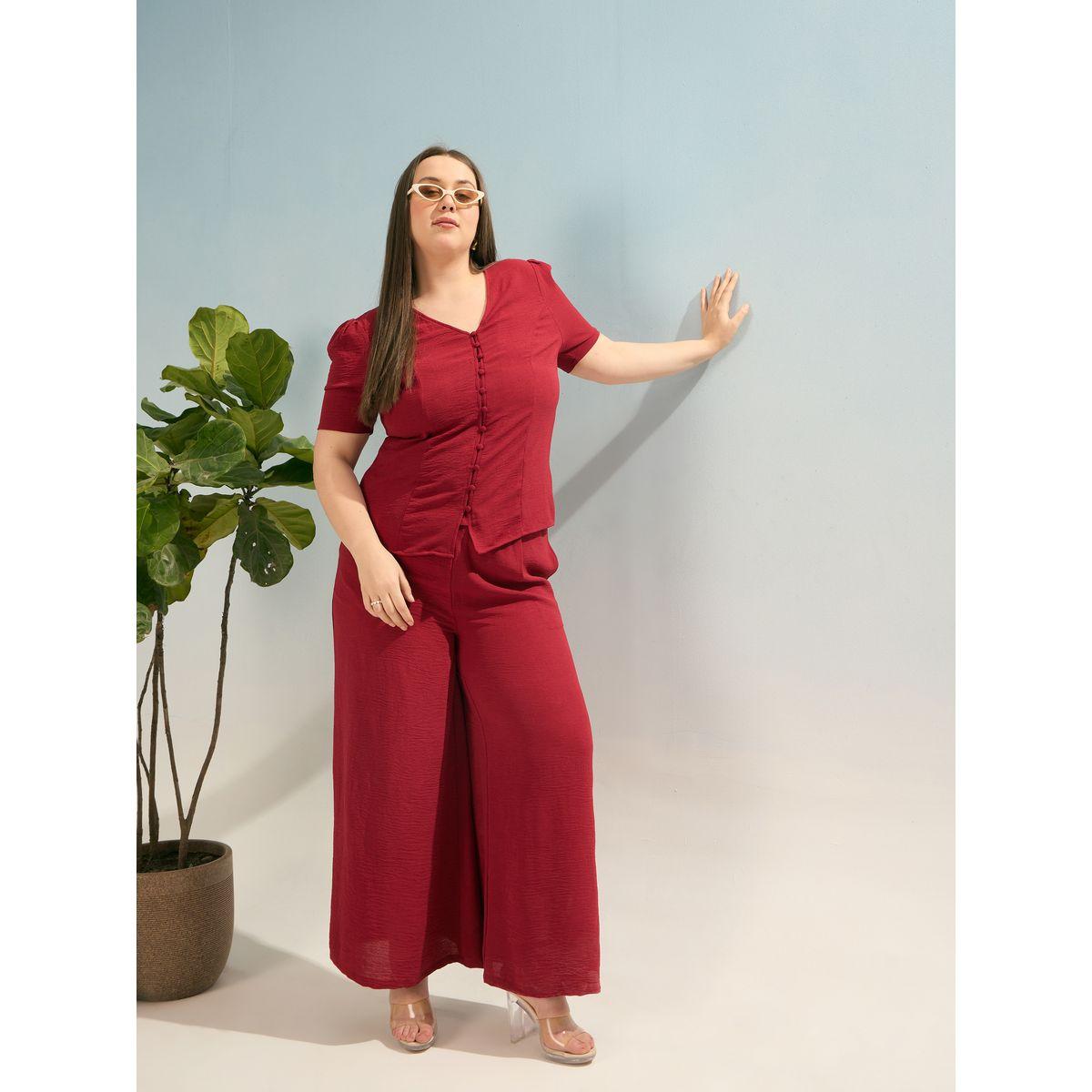 Sassafras Plus Maroon Solid Top and Trousers Co-Ords-women-clothing-dresses-image-1