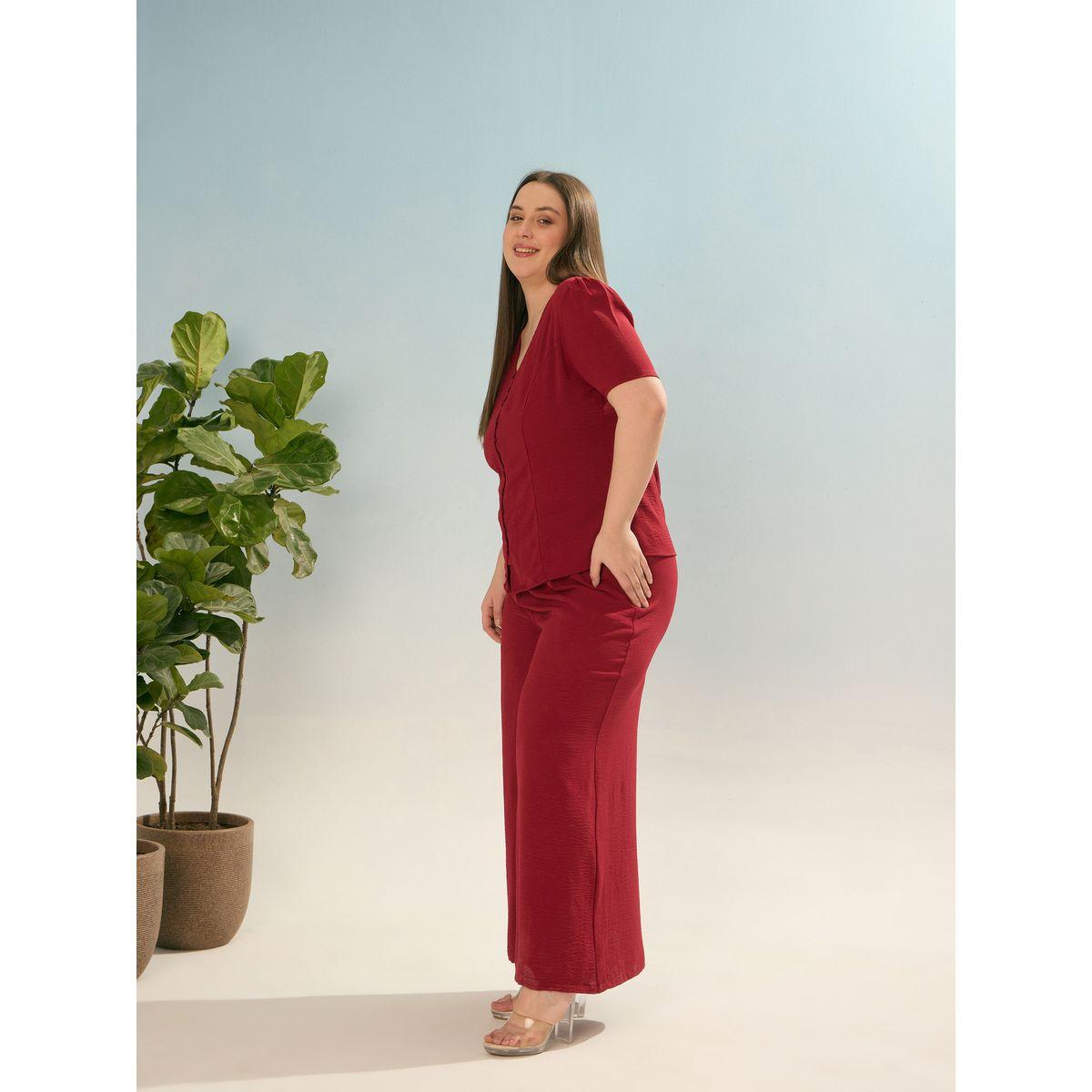 Sassafras Plus Maroon Solid Top and Trousers Co-Ords-women-clothing-dresses-image-3