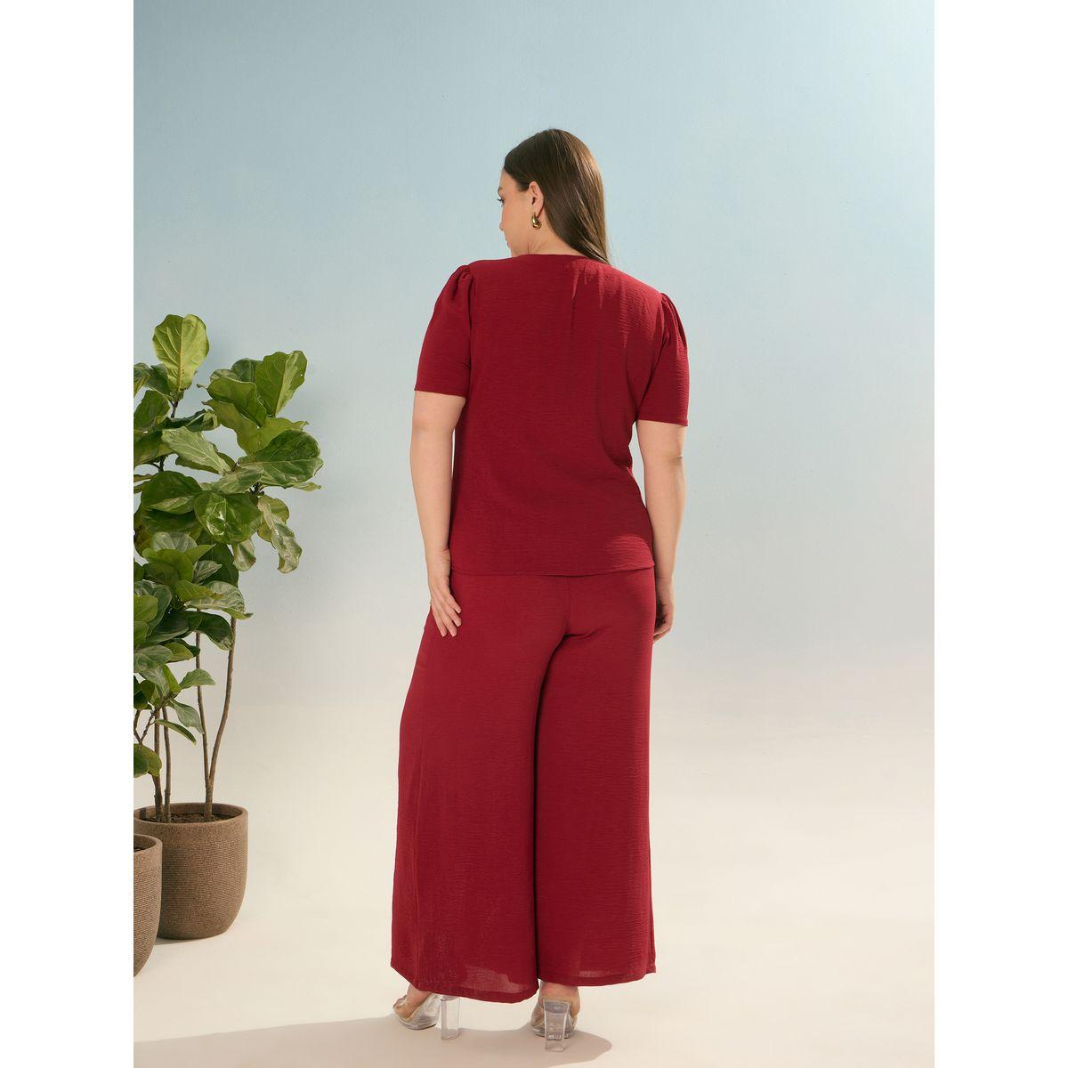 Sassafras Plus Maroon Solid Top and Trousers Co-Ords-women-clothing-dresses-image-6