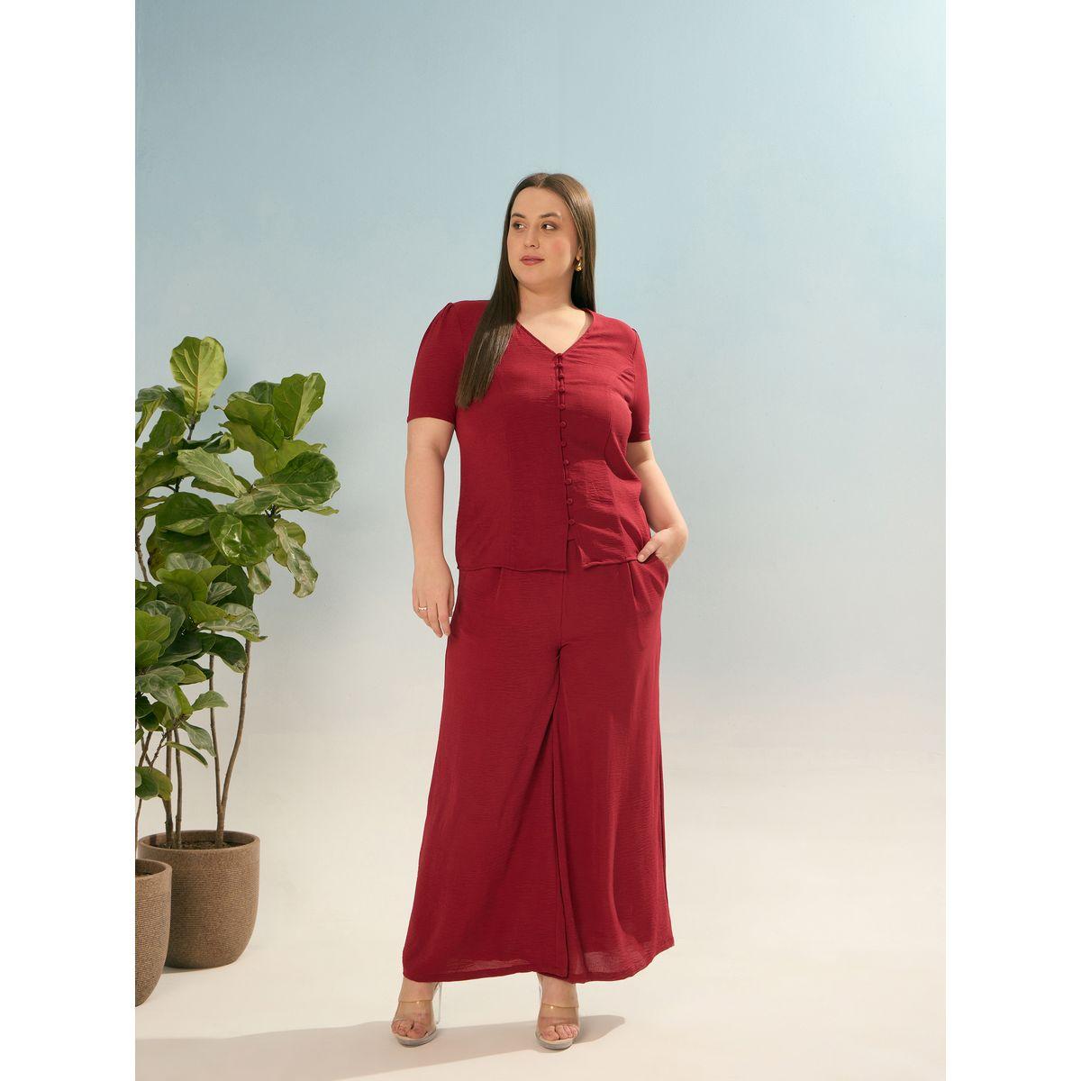 Sassafras Plus Maroon Solid Top and Trousers Co-Ords-women-clothing-dresses-image-7