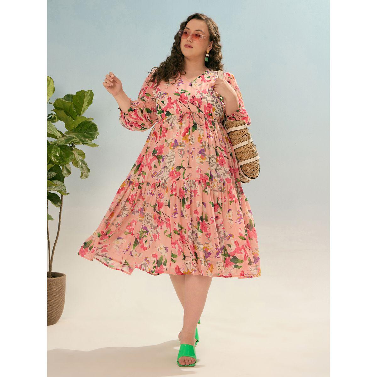 فستان ميدي بمقاس كبير بطبعة زهور-women-clothing-dresses-image-2