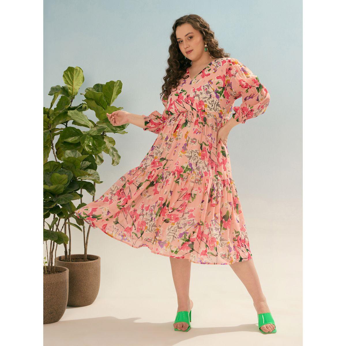 فستان ميدي بمقاس كبير بطبعة زهور-women-clothing-dresses-image-6