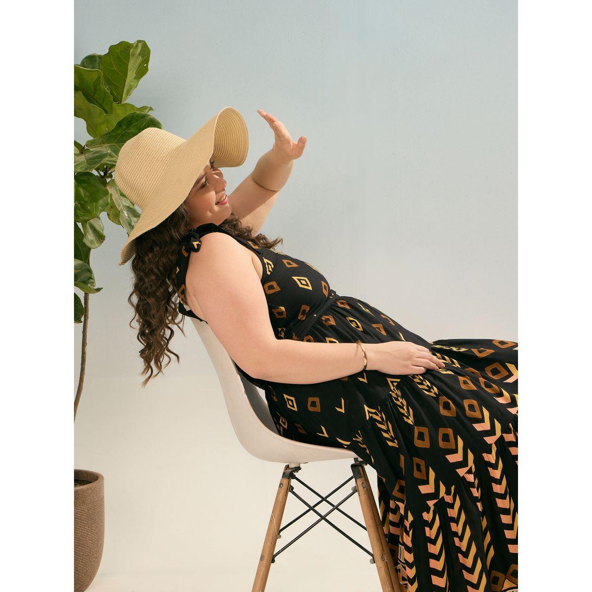 Sassafras Plus Black Geometric Tie Up Tiered Maxi Dress-women-clothing-dresses-image-7