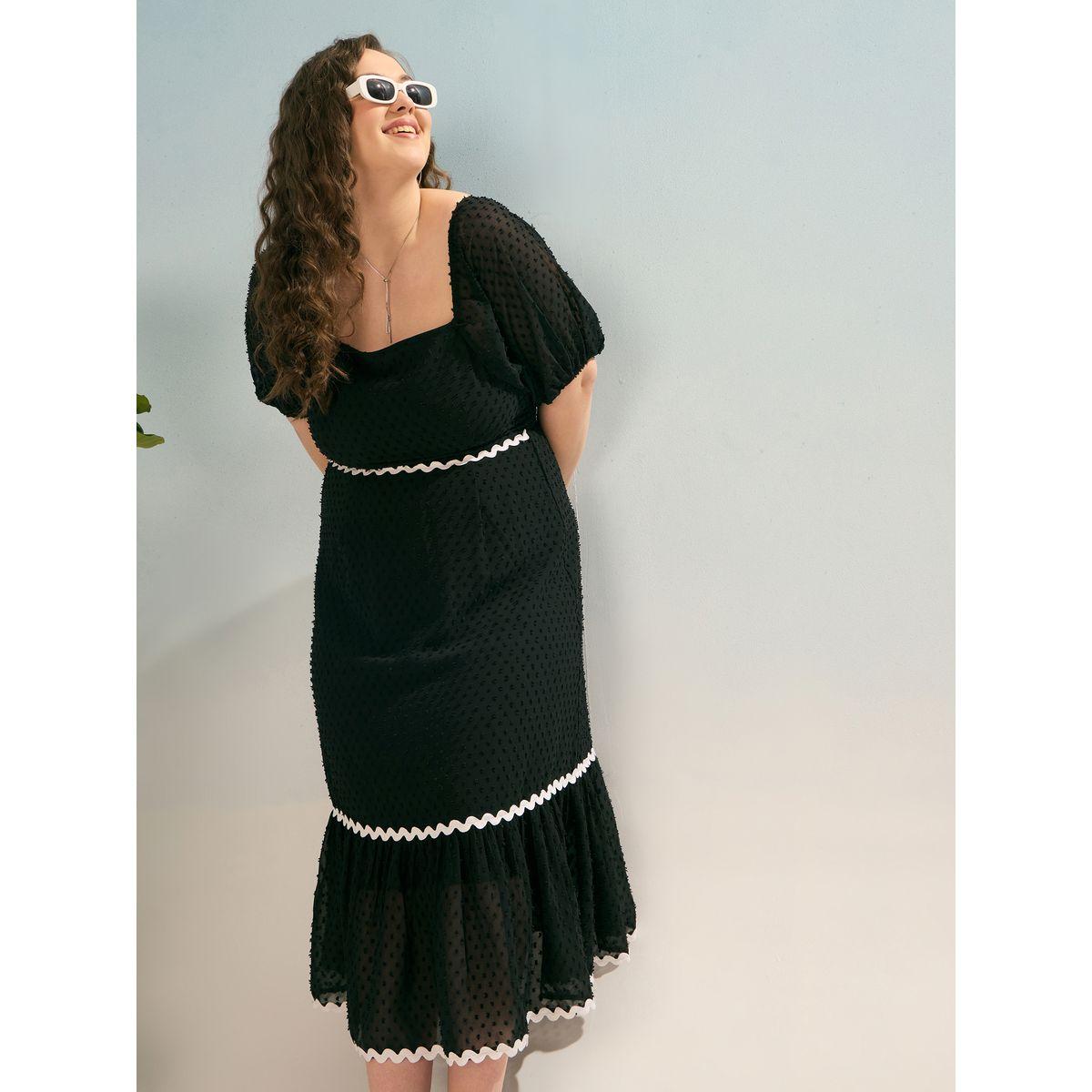 Sassafras Plus Black Dobby Smocked Midi Dress-women-clothing-dresses-image-1