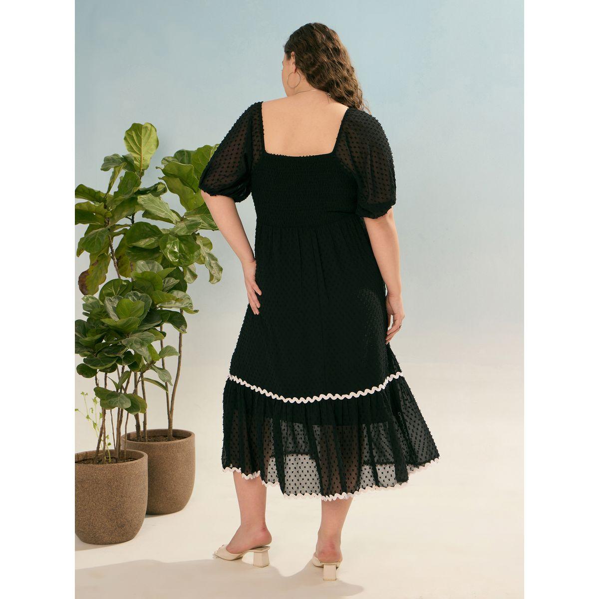 Sassafras Plus Black Dobby Smocked Midi Dress-women-clothing-dresses-image-5