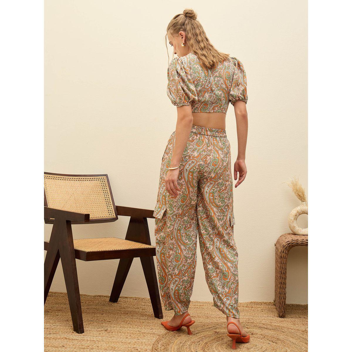 Sassafras Paisley Print Tie-Front Crop Top and Trousers Co-Ords-women-clothing-coordsets-image-6