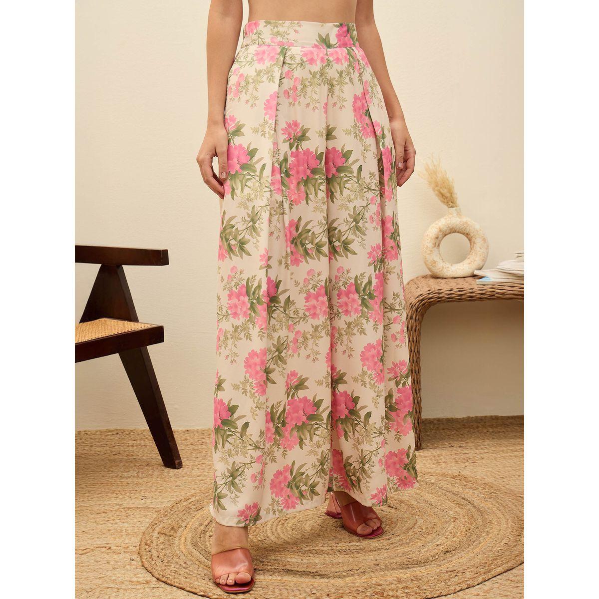 Sassafras Beige Ruffled Floral Top and Wide Leg Pants Co-Ords-women-clothing-coordsets-image-7