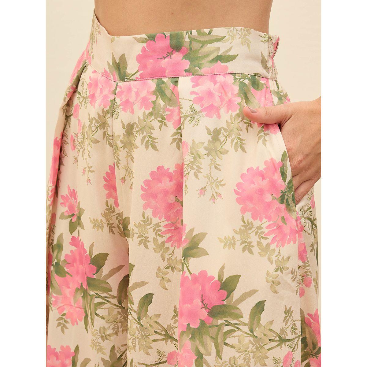 طقم منسق من بنطال بقصة أرجل واسعة وبلوزة بطبعة زهور-women-clothing-coordsets-image-8