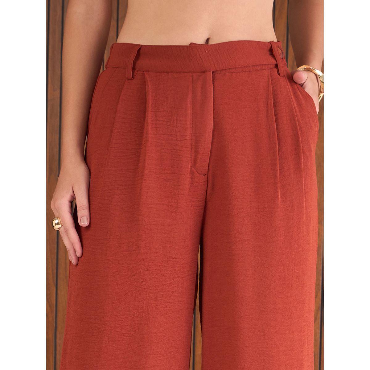 Sassafras Rust Notch Lapel Collar Shirt and Straight Pants Co-Ords-women-clothing-coordsets-image-5