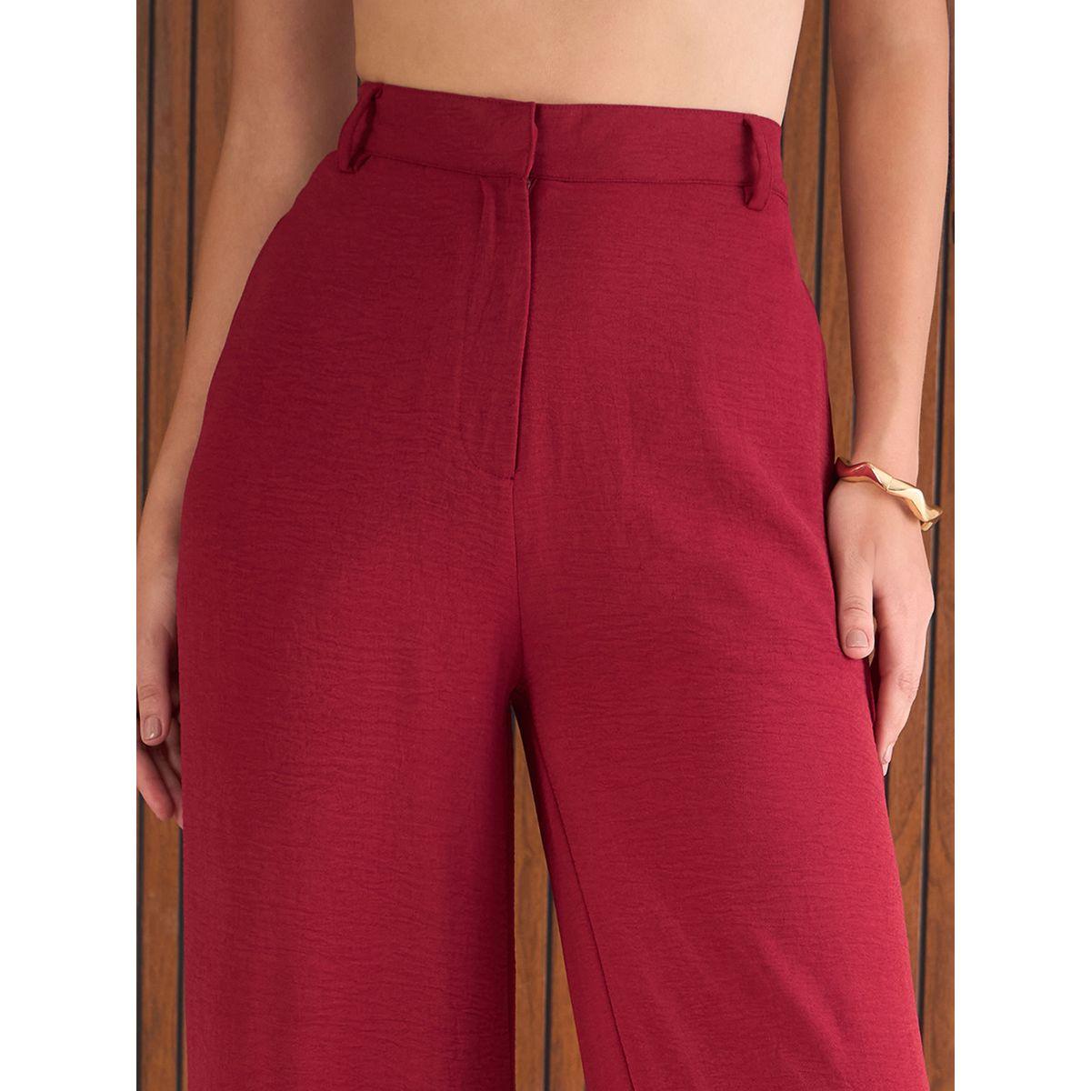 Sassafras Maroon Crop Waistcoat and Straight Pants Co-Ords-women-clothing-coordsets-image-5