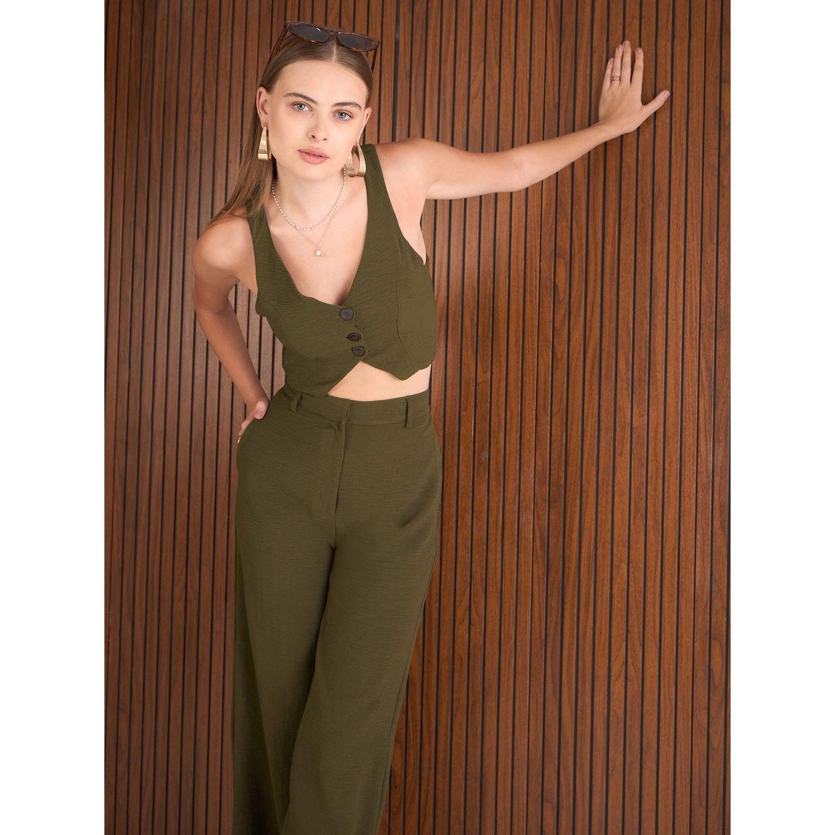 طقم منسق من بنطال بقصة أرجل مستقيمة ومعطف قصير-women-clothing-coordsets-image-2