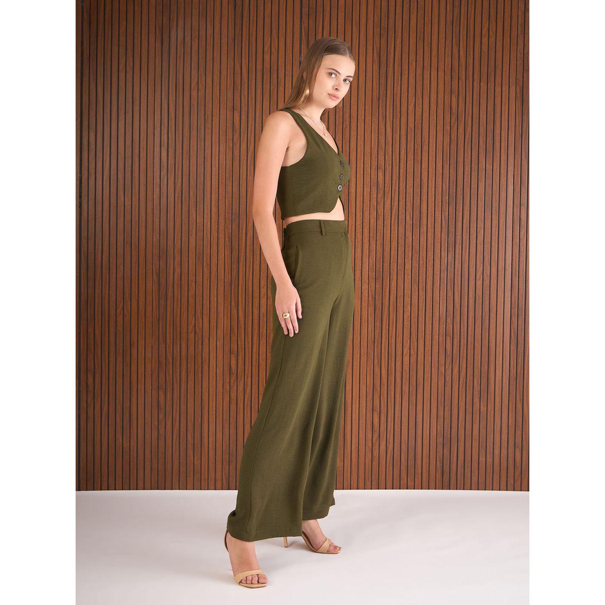 Sassafras Olive Crop Waistcoat and Straight Pants Co-Ords-women-clothing-coordsets-image-3