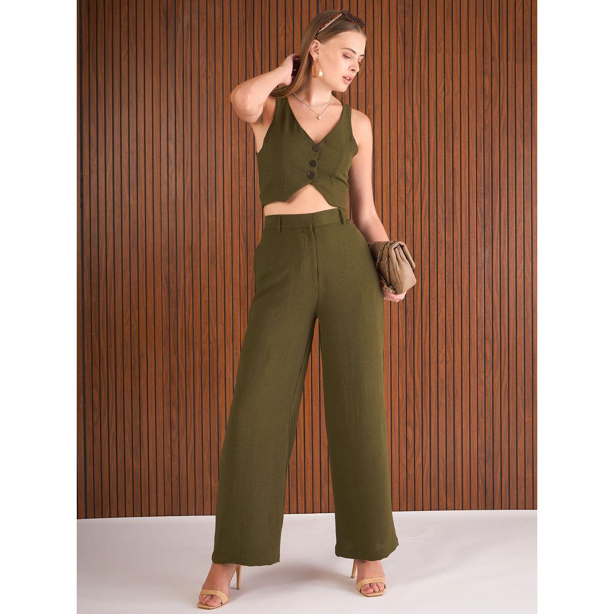 Sassafras Olive Crop Waistcoat and Straight Pants Co-Ords-women-clothing-coordsets-image-7