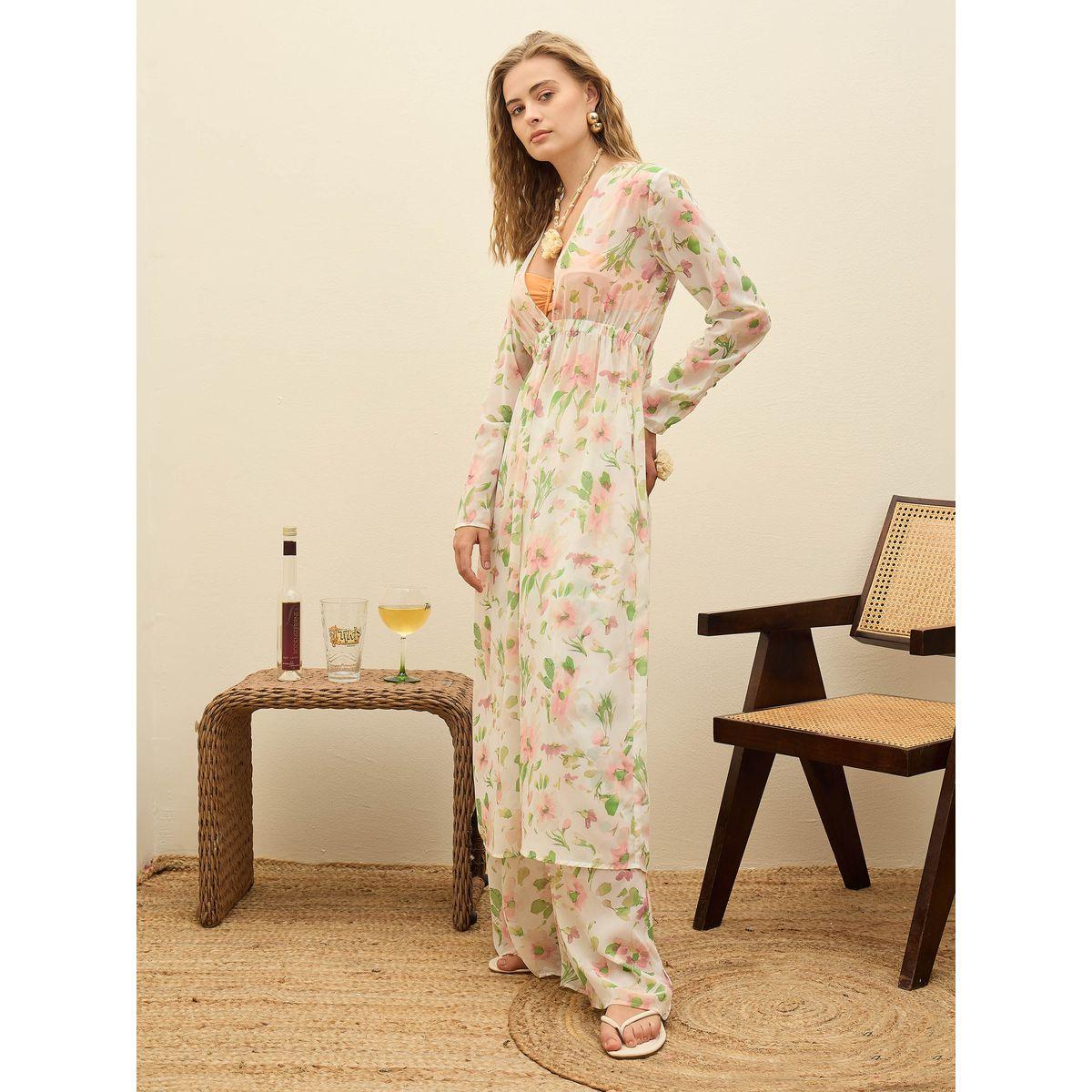 Sassafras White Floral Long Top and Wide Leg Pants Co-Ords-women-clothing-coordsets-image-3