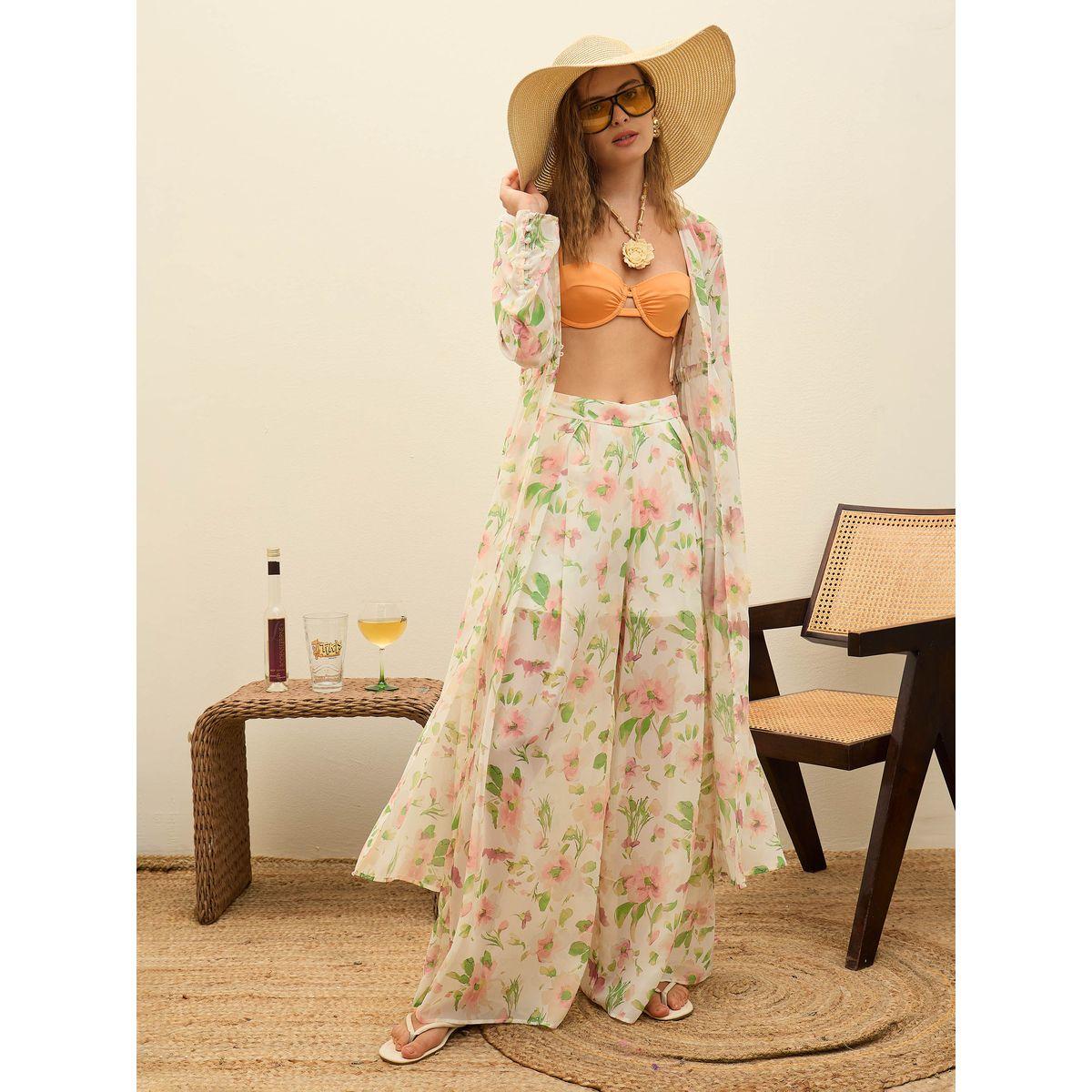 Sassafras White Floral Long Top and Wide Leg Pants Co-Ords-women-clothing-coordsets-image-7