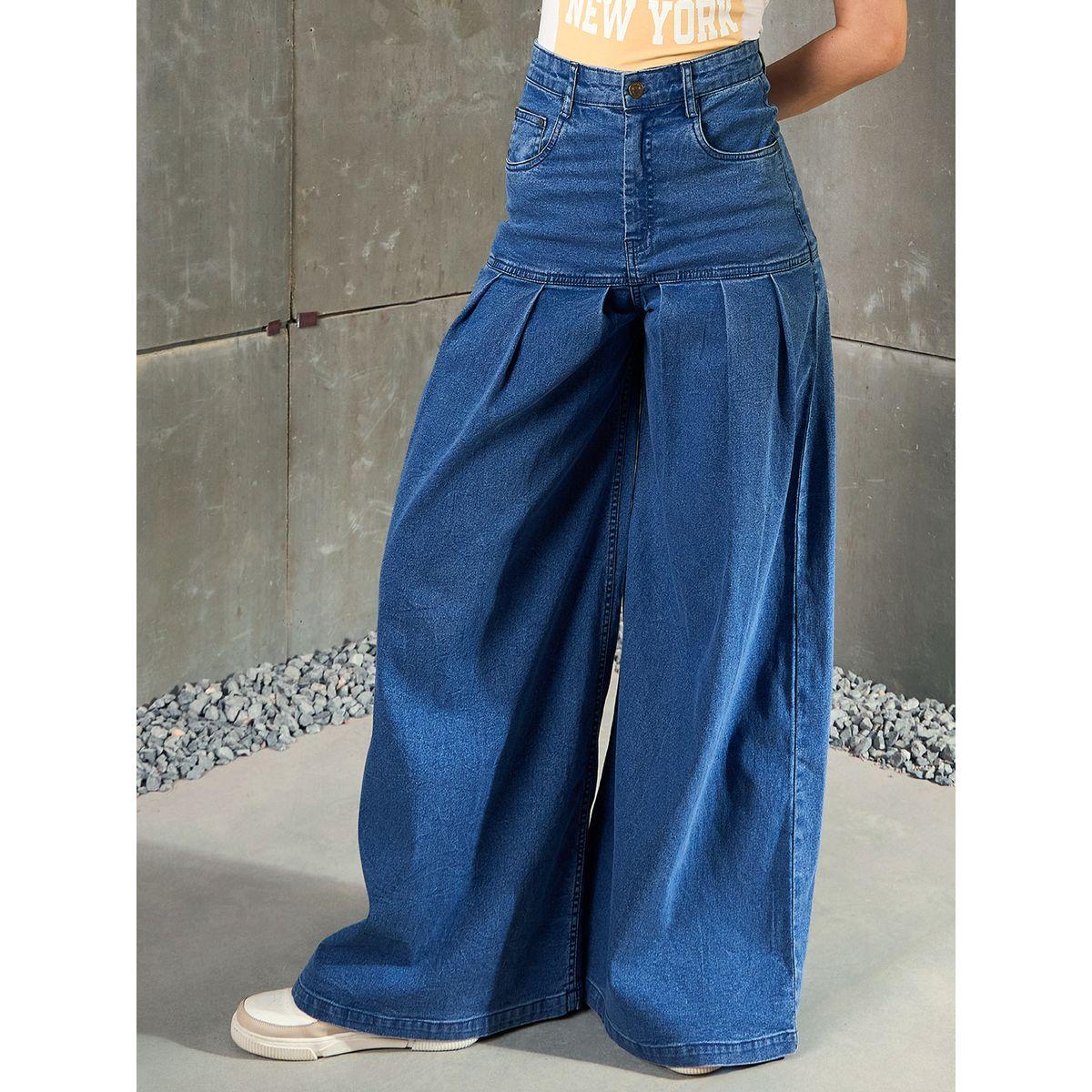 بنطال جينز بحافة واسعة مع تفاصيل كسرات-women-clothing-bottoms-jeans-image-1