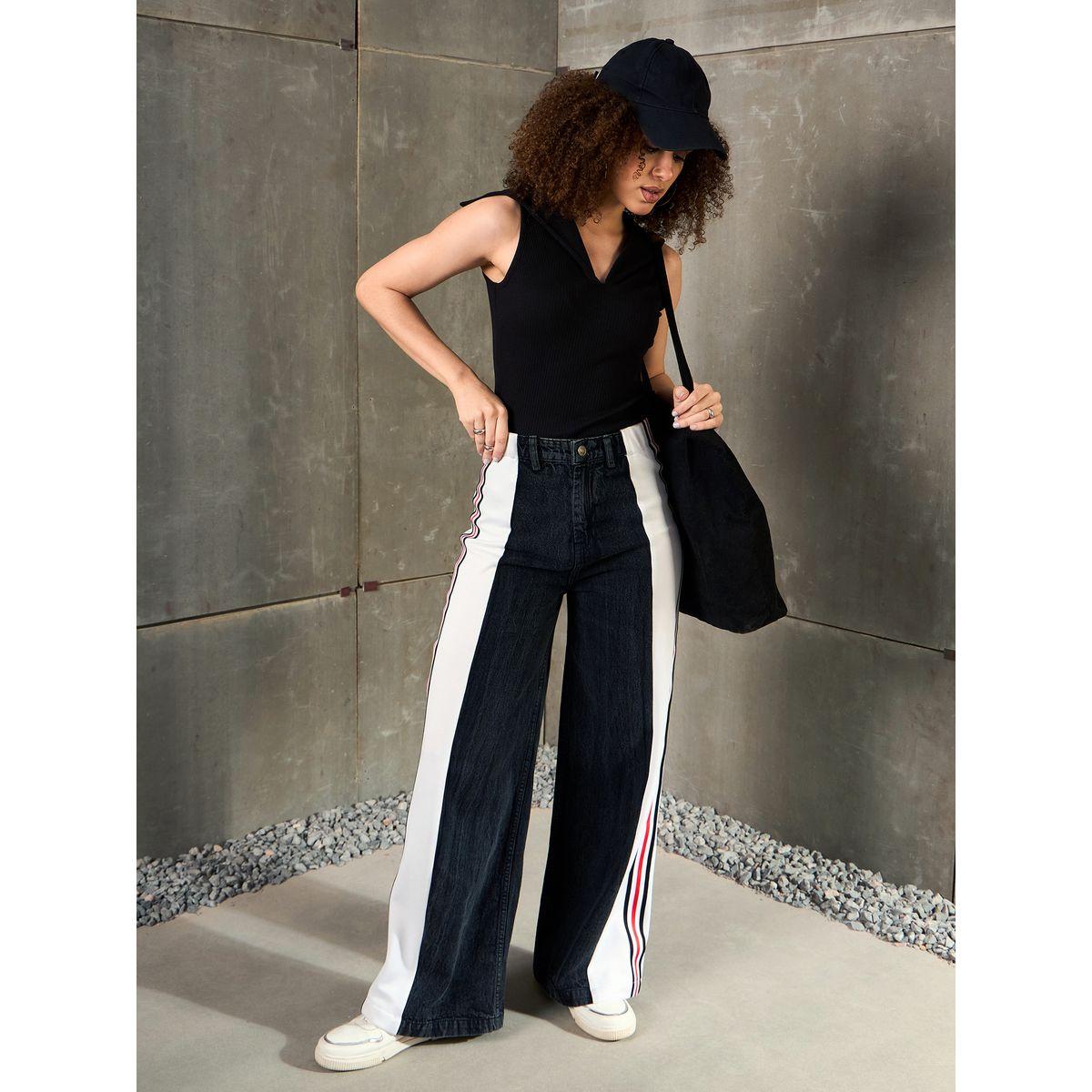Sassafras Black Washed Side Tape Wide Leg Jeans-women-clothing-bottoms-jeans-image-2