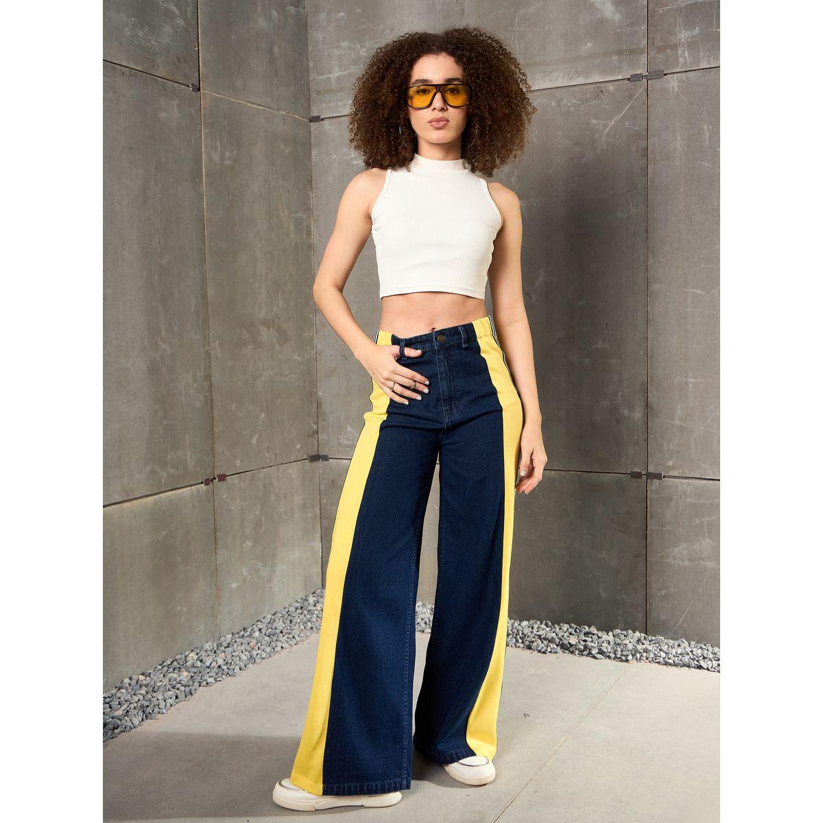 بنطال جينز بقصة أرجل واسعة مع تفاصيل شريط جانبي-women-clothing-bottoms-jeans-image-6