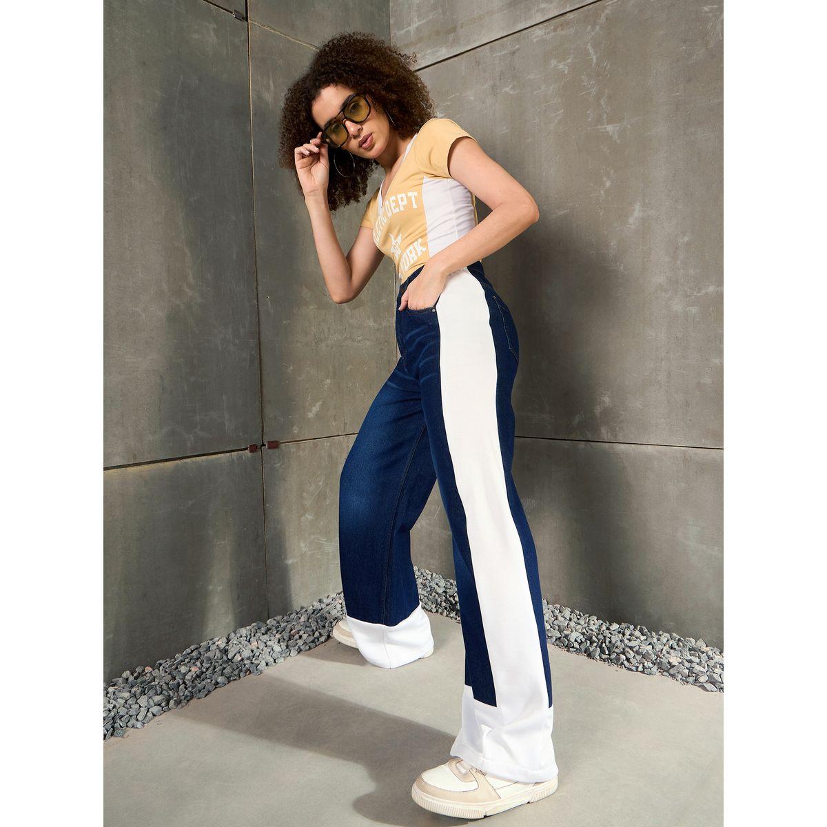 بنطال جينز بقصة أرجل واسعة بنمط كُتل الألوان-women-clothing-bottoms-jeans-image-2