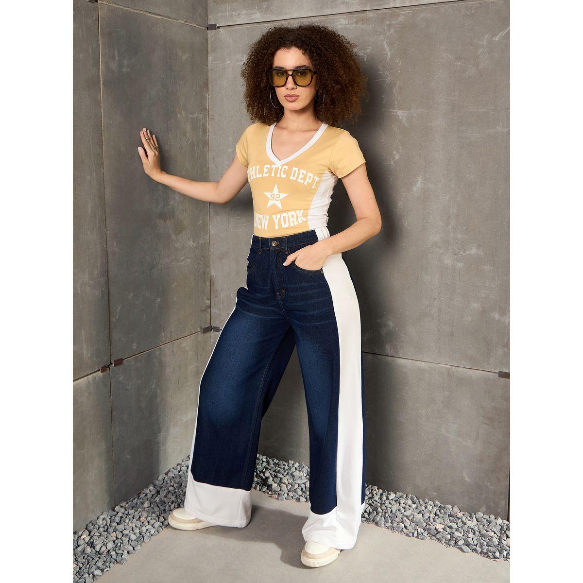 بنطال جينز بقصة أرجل واسعة بنمط كُتل الألوان-women-clothing-bottoms-jeans-image-7