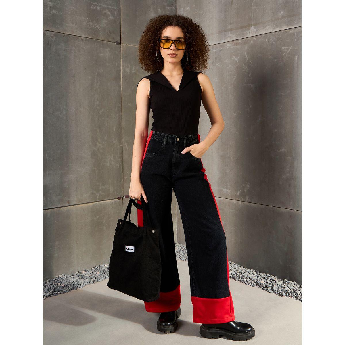 Sassafras Black Washed Side Color Block Wide Leg Jeans-women-clothing-bottoms-jeans-image-2