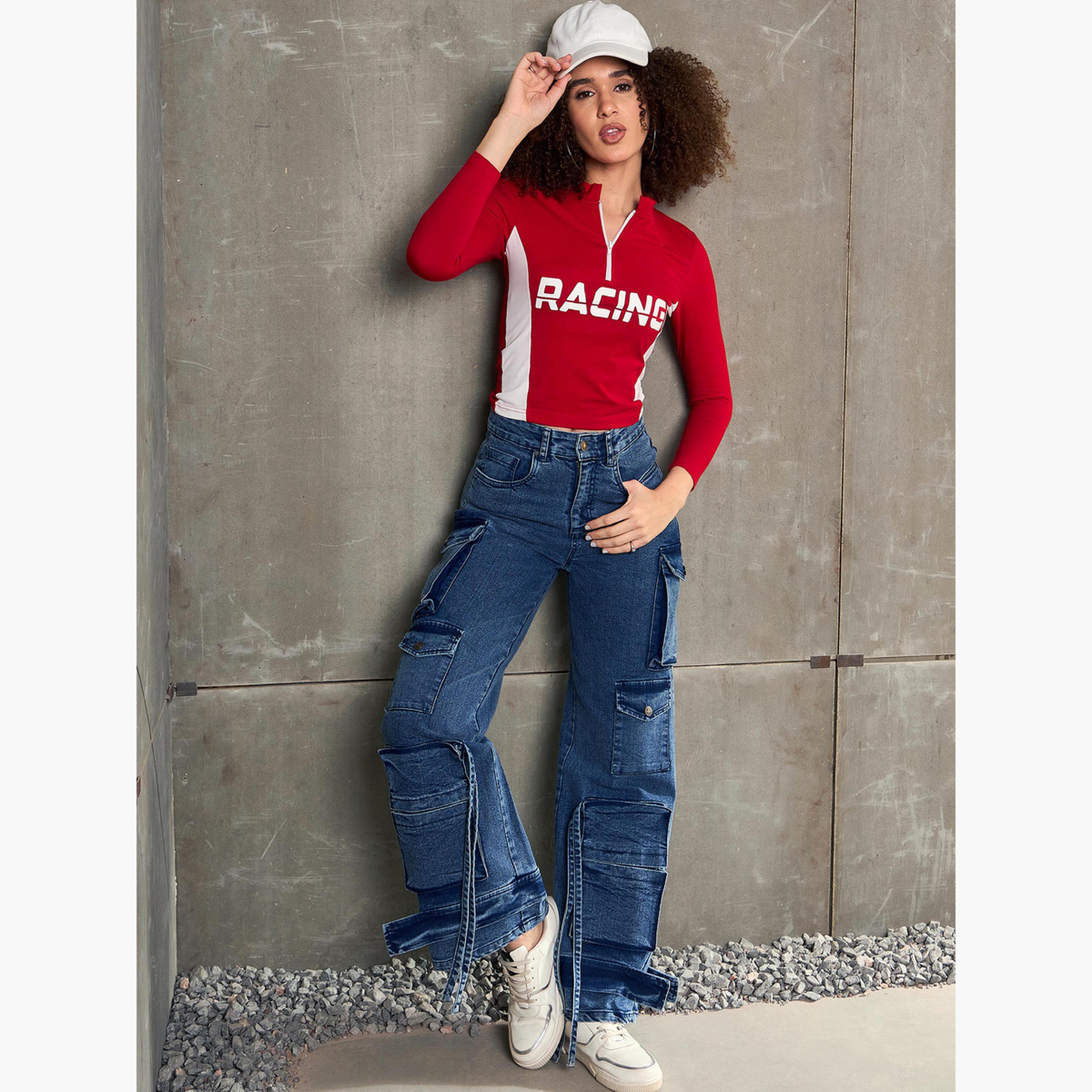 ساسافراس - بنطال جينز كارغو متعدد الجيوب لون أزرق-women-clothing-bottoms-jeans-image-2