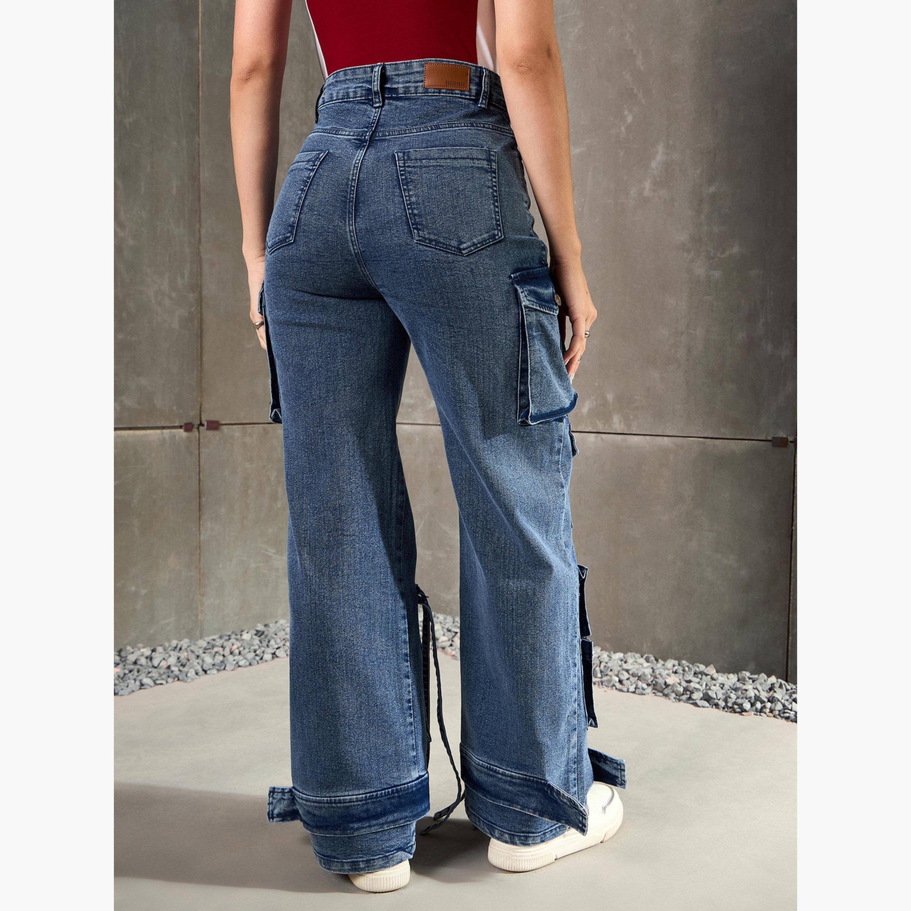 ساسافراس - بنطال جينز كارغو متعدد الجيوب لون أزرق-women-clothing-bottoms-jeans-image-5