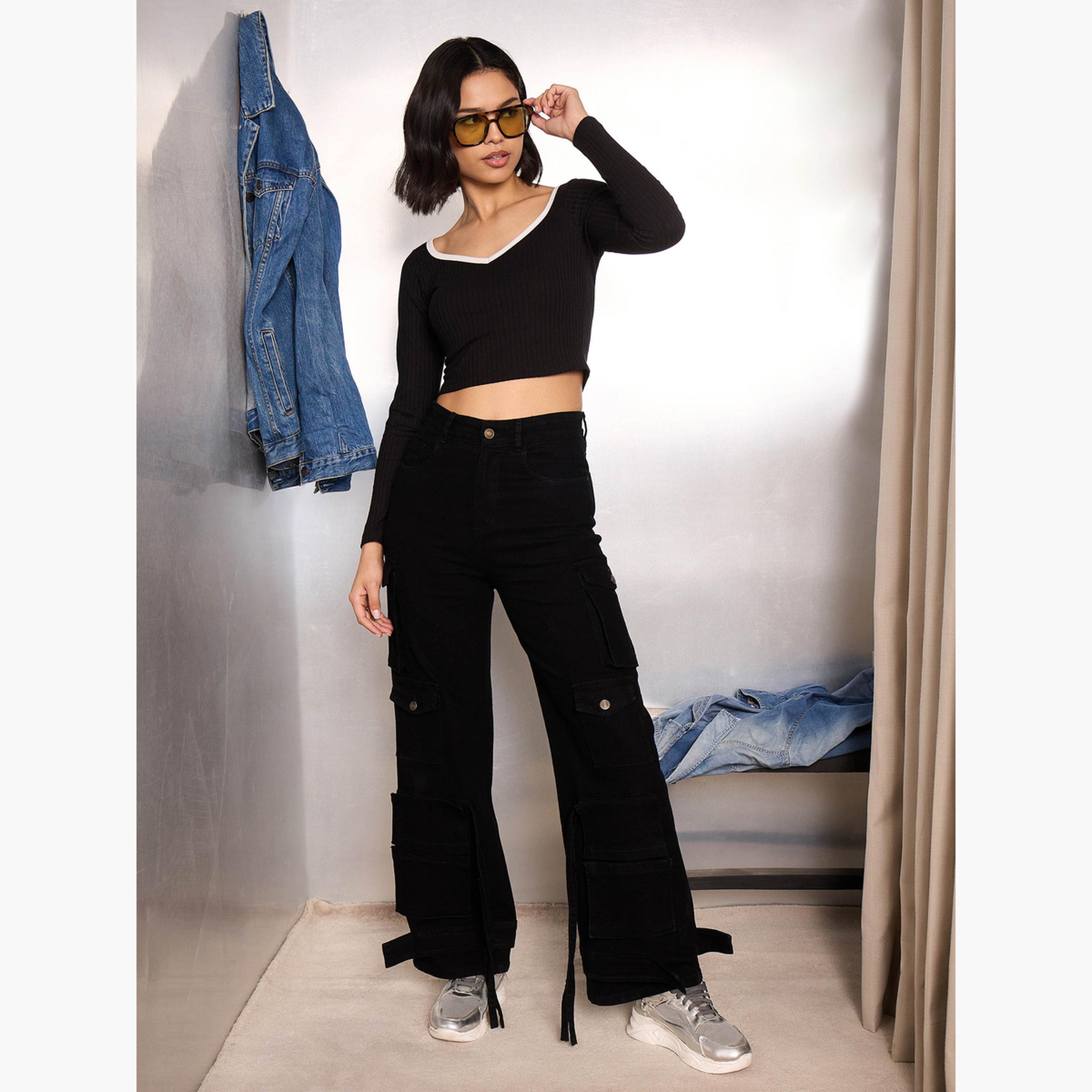 Sassafras Women Black Multi Pocket Cargo Jeans-women-clothing-bottoms-jeans-image-2