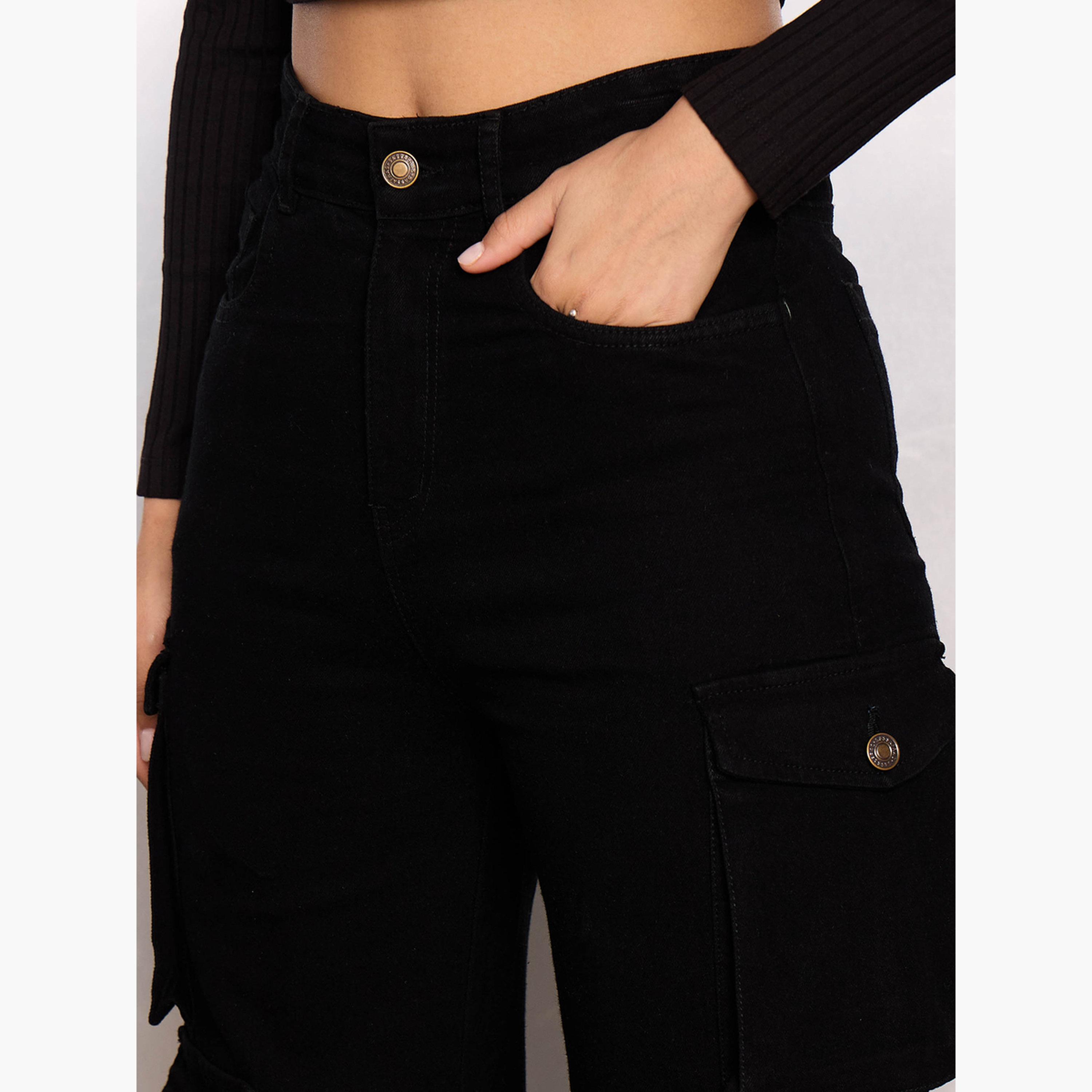 ساسافراس - بنطال جينز كارغو متعدد الجيوب لون أسود-women-clothing-bottoms-jeans-image-4