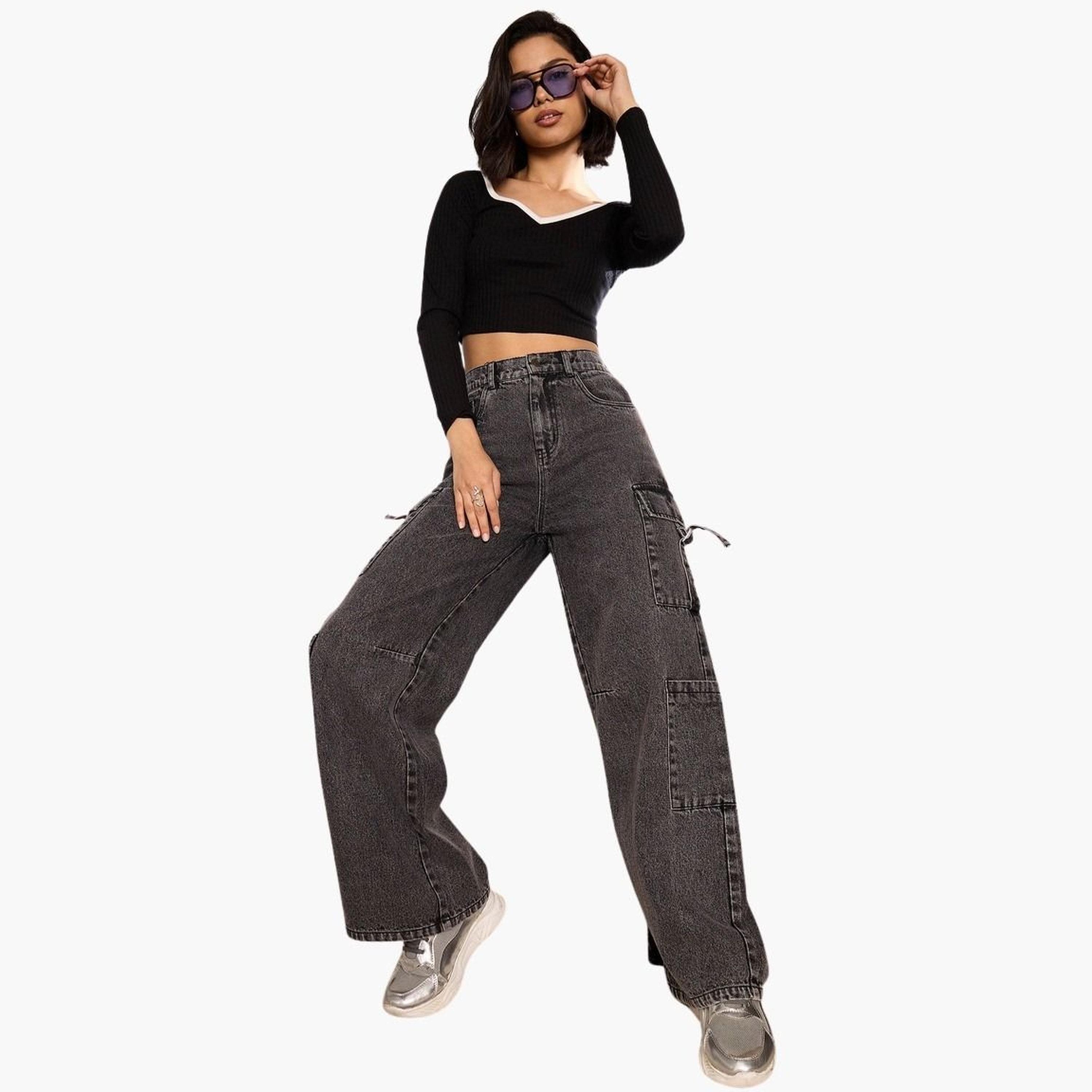 Sassafras Women Grey Washed Cargo Jeans-women-clothing-bottoms-jeans-image-2