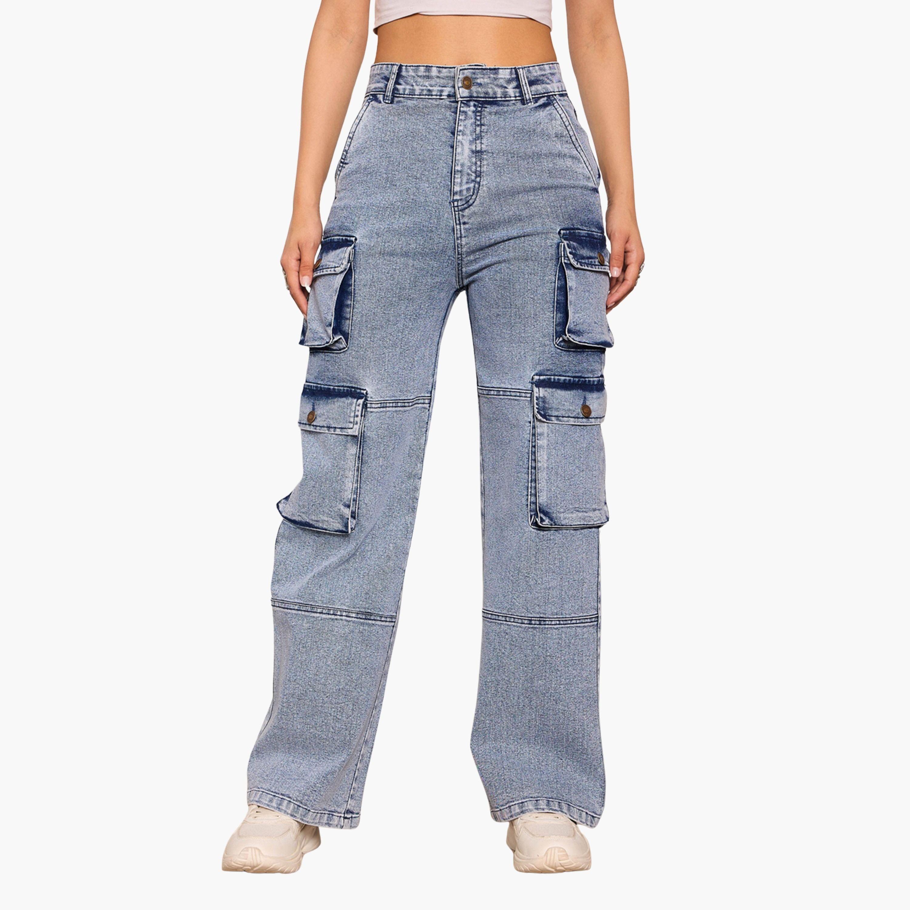 Sassafras Women Blue High Rise Cargo Pocket Jeans-women-clothing-bottoms-jeans-image-1