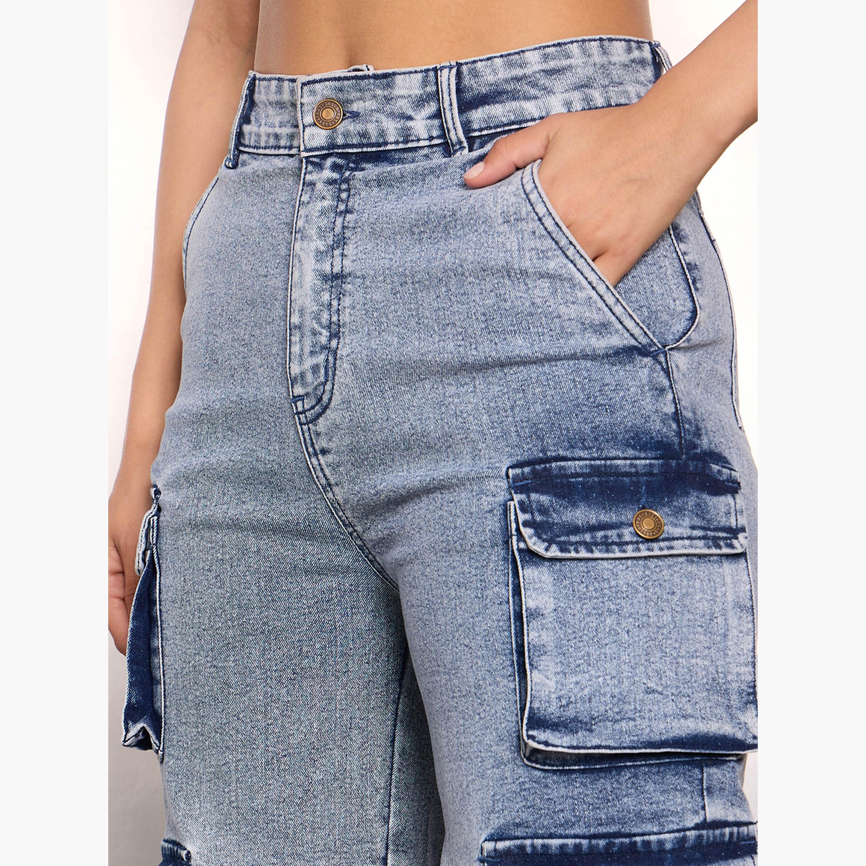 Sassafras Women Blue High Rise Cargo Pocket Jeans-women-clothing-bottoms-jeans-image-4