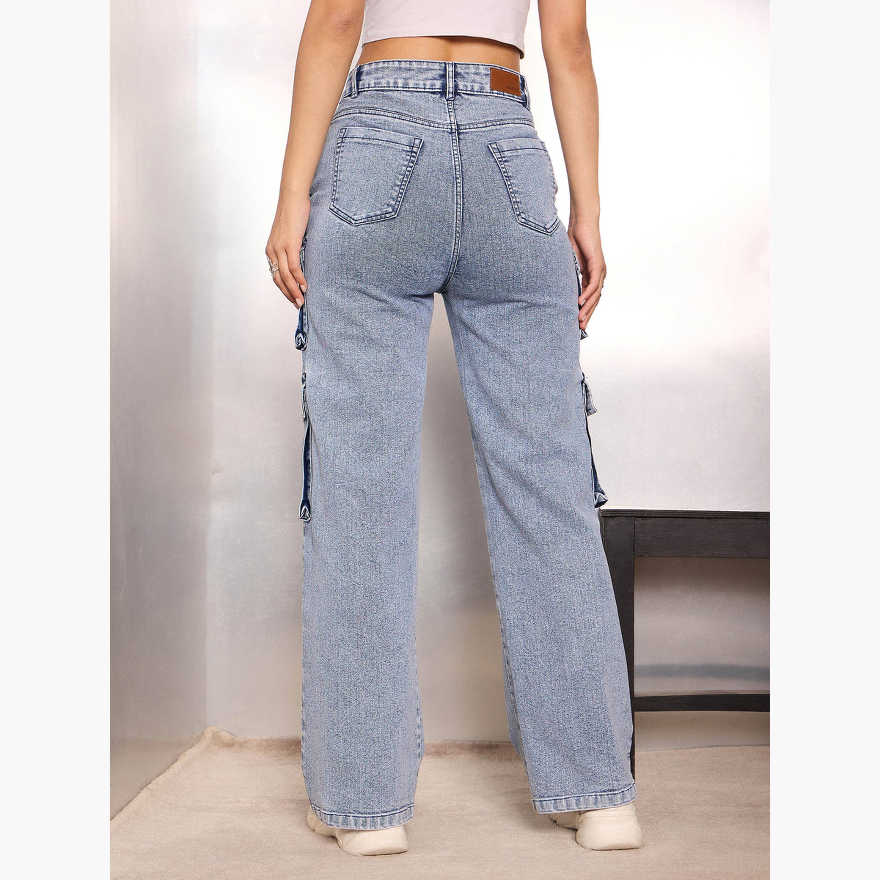 Sassafras Women Blue High Rise Cargo Pocket Jeans-women-clothing-bottoms-jeans-image-5